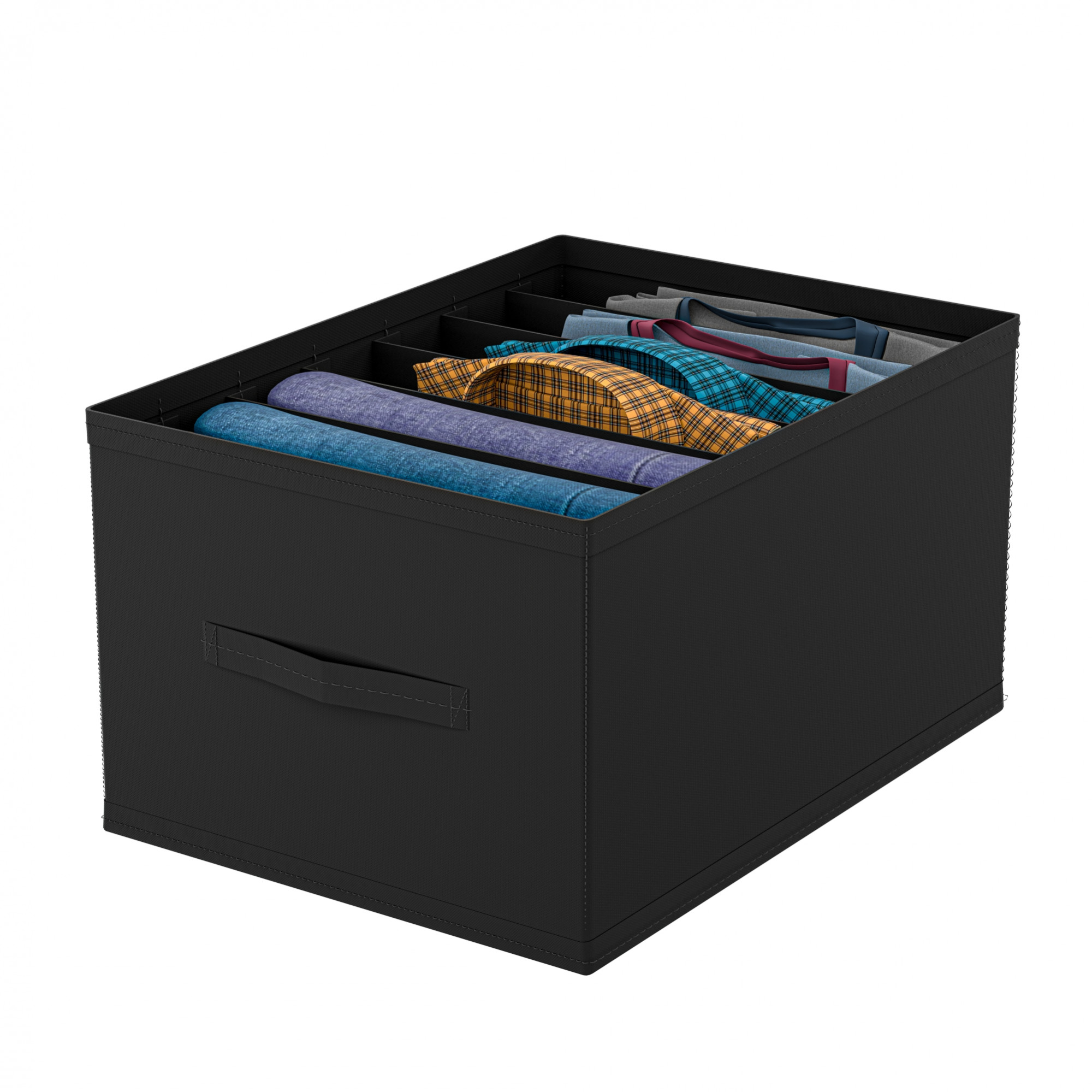 Kuber Industries Wardrobe Organizer  7 Grid Trouser Box  Jeans Bra Panty-Socks Storage Organizer  Folding Closet Organizer  Dress Drawer Organizer  Plain  Medium  Black