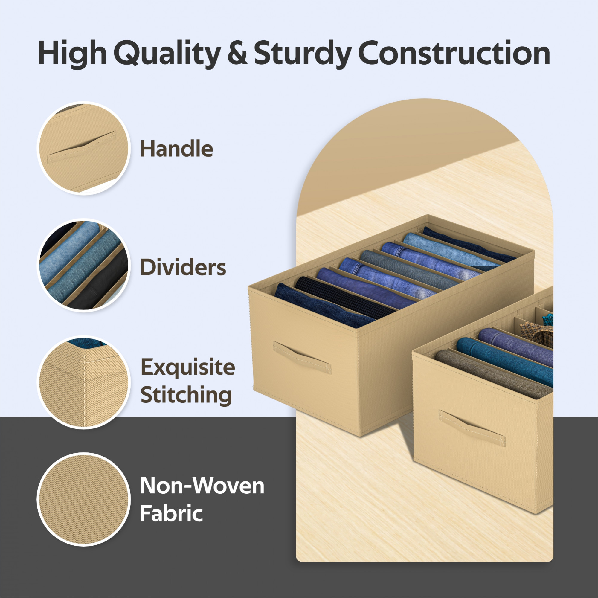 Kuber Industries Wardrobe Organizer  9 Grid Trouser Box  Jeans Bra Panty-Socks Storage Organizer  Folding Closet Organizer  Dress Drawer Organizer  Plain  Large  Brown