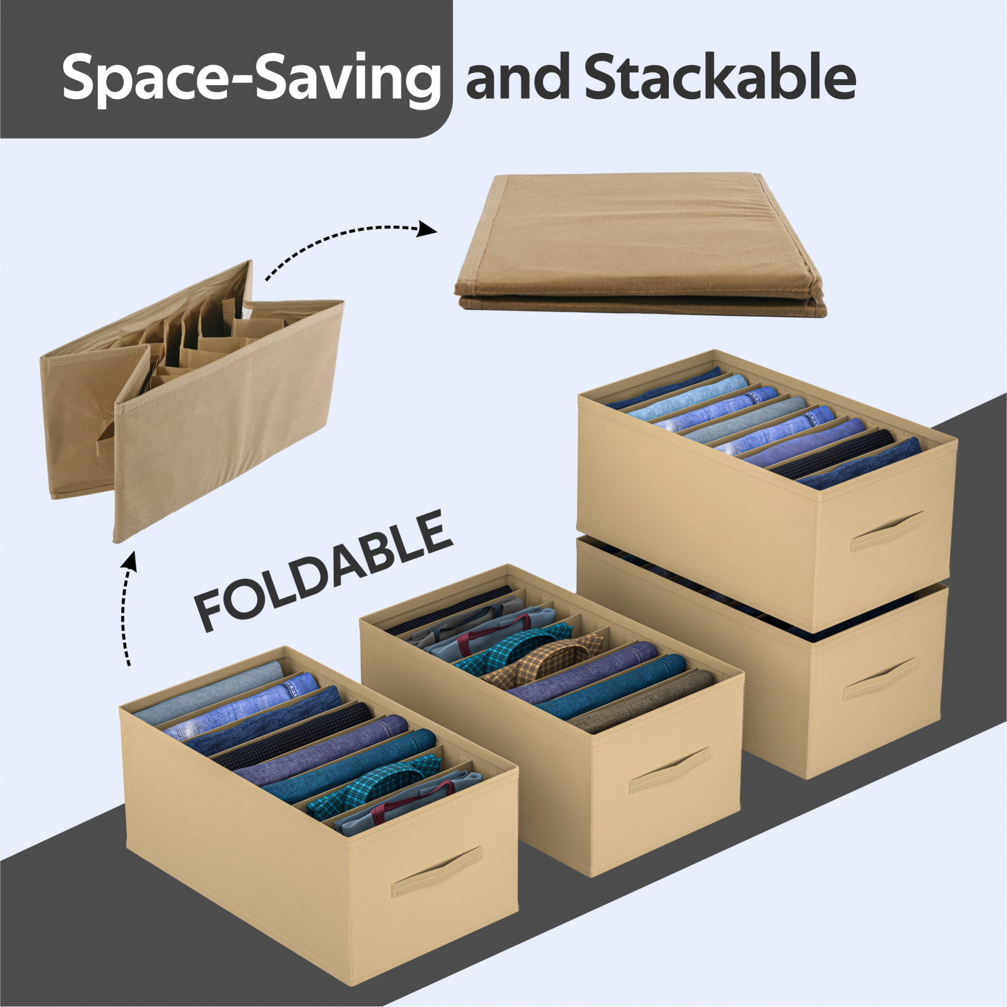 Kuber Industries Wardrobe Organizer  9 Grid Trouser Box  Jeans Bra Panty-Socks Storage Organizer  Folding Closet Organizer  Dress Drawer Organizer  Plain  Large  Brown