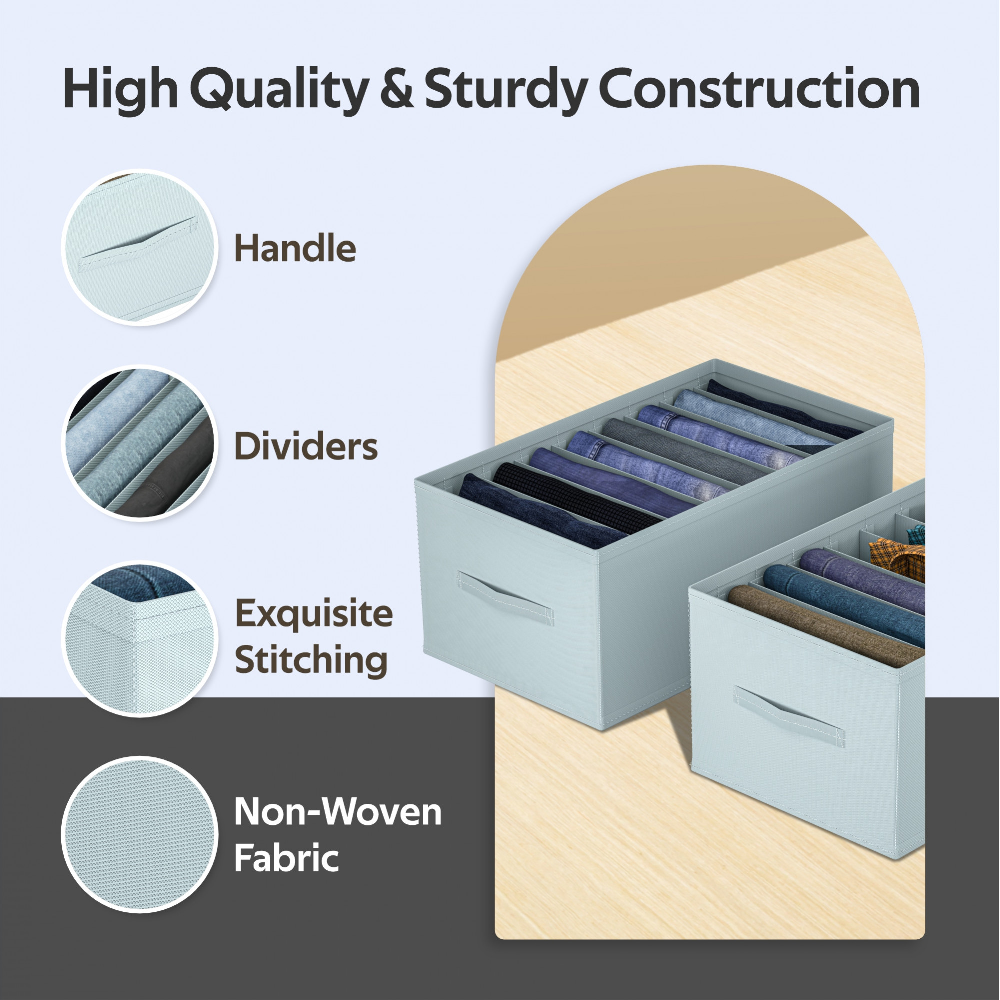 Kuber Industries Wardrobe Organizer  9 Grid Trouser Box  Jeans Bra Panty-Socks Storage Organizer  Folding Closet Organizer  Dress Drawer Organizer  Plain  Large  Grey