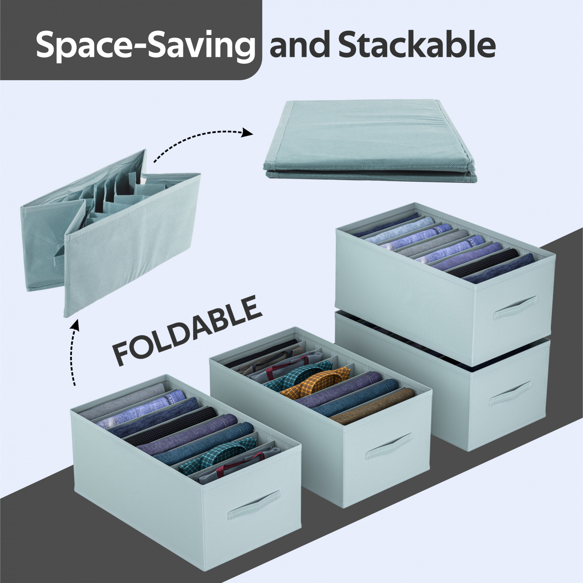 Kuber Industries Wardrobe Organizer  9 Grid Trouser Box  Jeans Bra Panty-Socks Storage Organizer  Folding Closet Organizer  Dress Drawer Organizer  Plain  Large  Grey