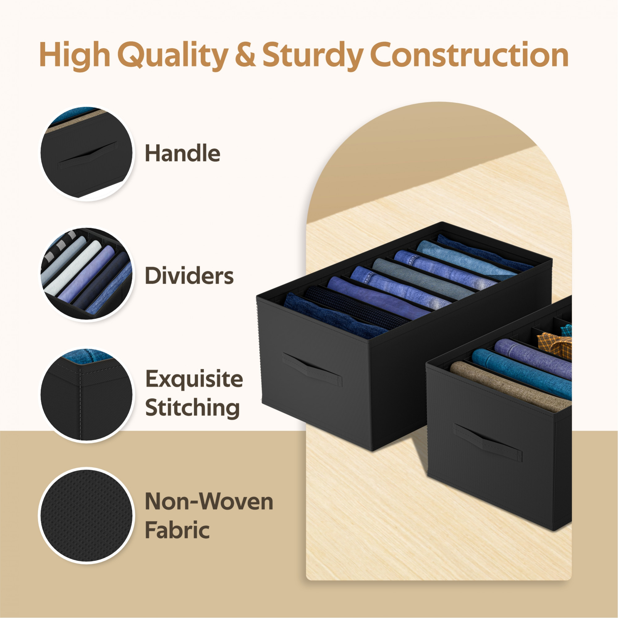 Kuber Industries Wardrobe Organizer  9 Grid Trouser Box  Jeans Bra Panty-Socks Storage Organizer  Folding Closet Organizer  Dress Drawer Organizer  Plain  Large  Black