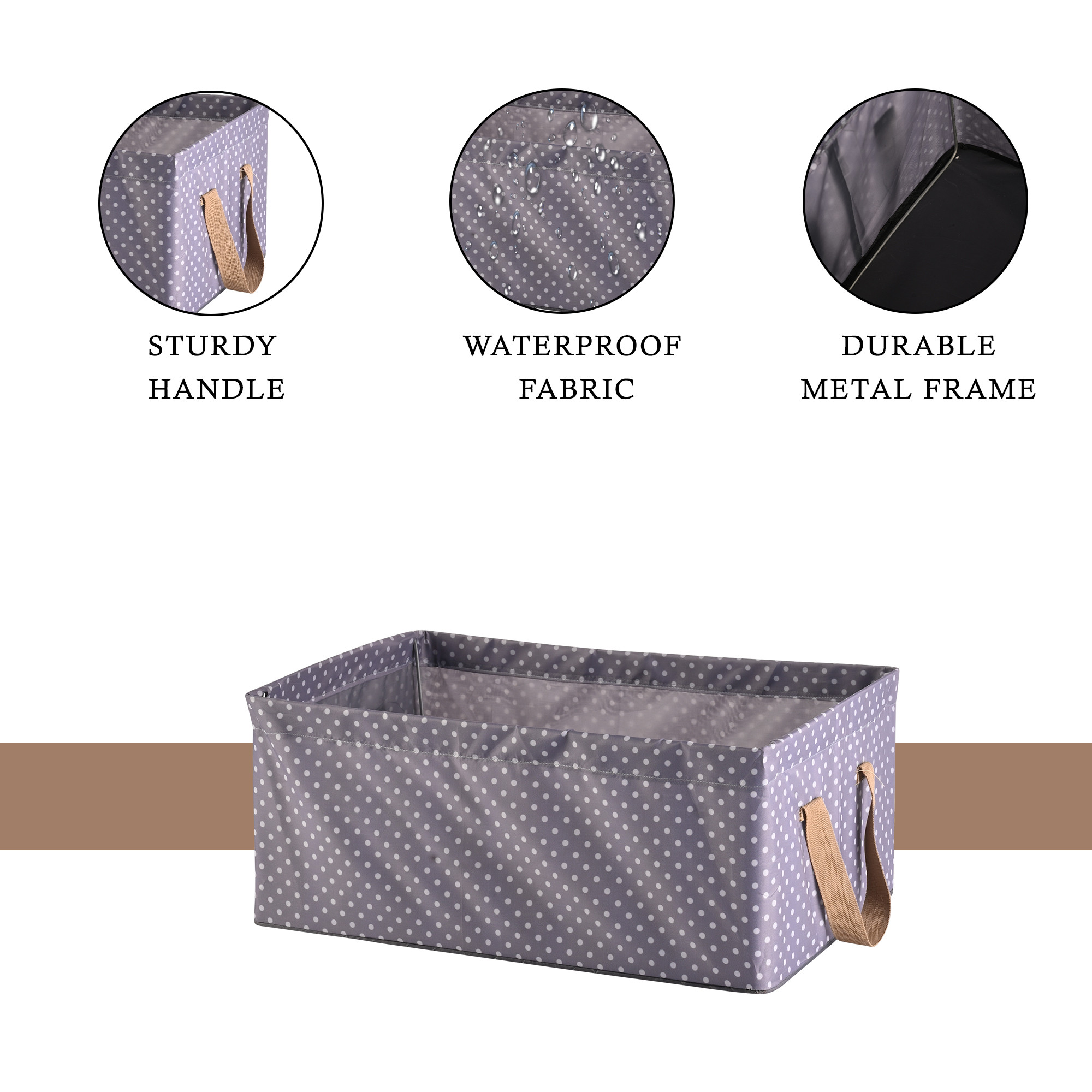 Kuber Industries Wardrobe Organizer  Foldable Metal Frame Storage Baskets for Clothing  Parachute Storage Box for Sweater  Jeans  Drawer Organizer with Handles  Dot Print  Grey