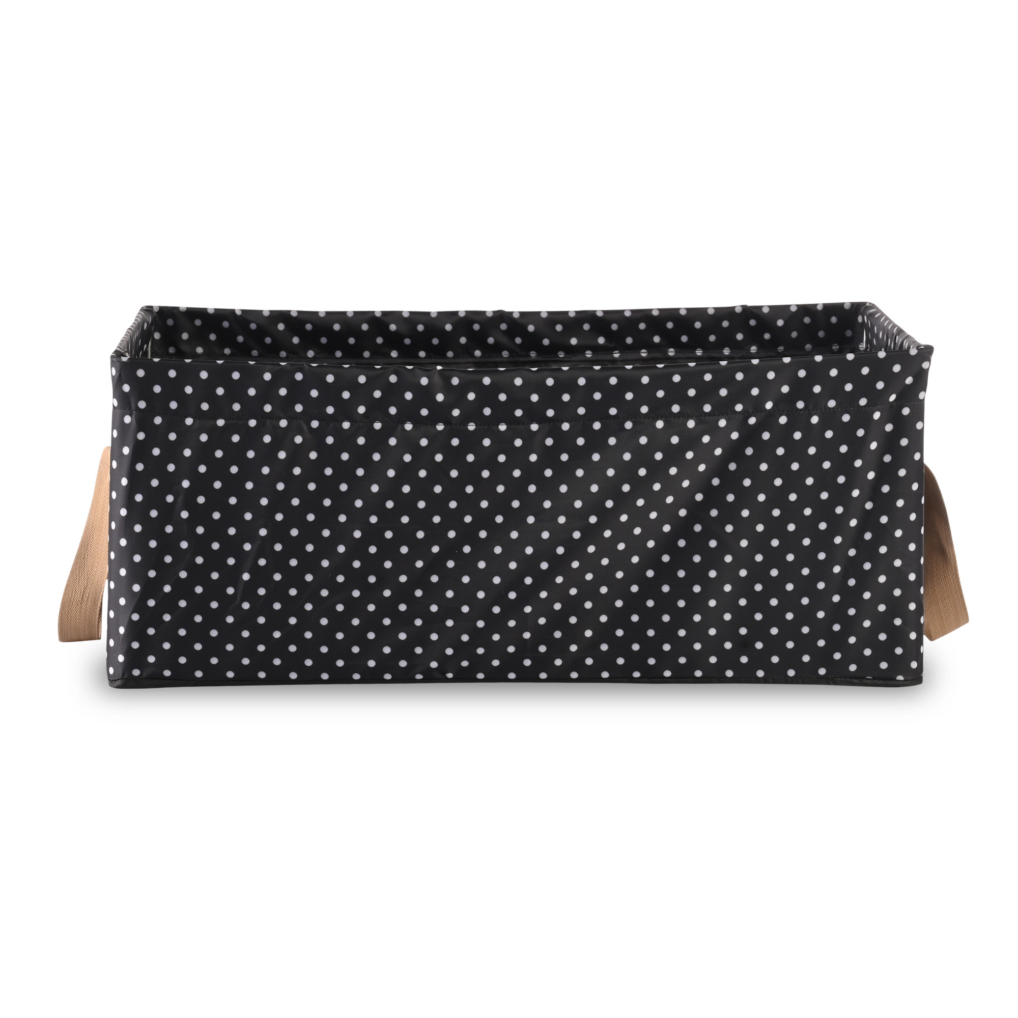 Kuber Industries Wardrobe Organizer  Foldable Metal Frame Storage Baskets for Clothing  Parachute Storage Box for Sweater  Jeans  Drawer Organizer with Handles  Dot Print  Black