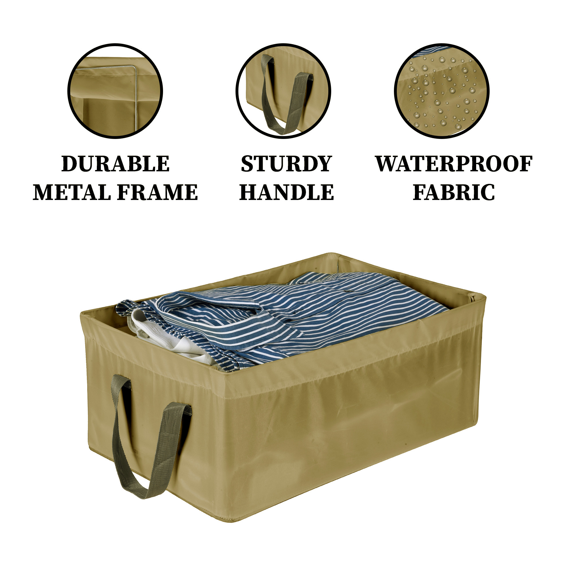 Kuber Industries Wardrobe Organizer  Foldable Metal Frame Storage Baskets for Clothing  Parachute Storage Box for Pants Sweater Jeans  Drawer Organizer with Handles  Brown