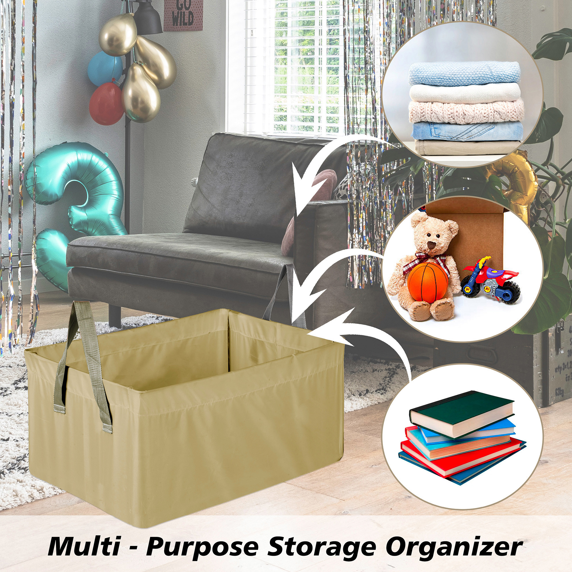 Kuber Industries Wardrobe Organizer  Foldable Metal Frame Storage Baskets for Clothing  Parachute Storage Box for Pants Sweater Jeans  Drawer Organizer with Handles  Brown