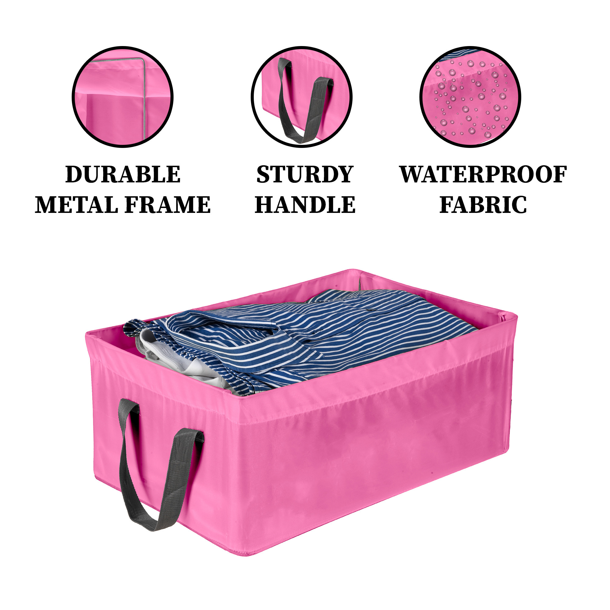 Kuber Industries Wardrobe Organizer  Foldable Metal Frame Storage Baskets for Clothing  Parachute Storage Box for Pants Sweater Jeans  Drawer Organizer with Handles  Pink
