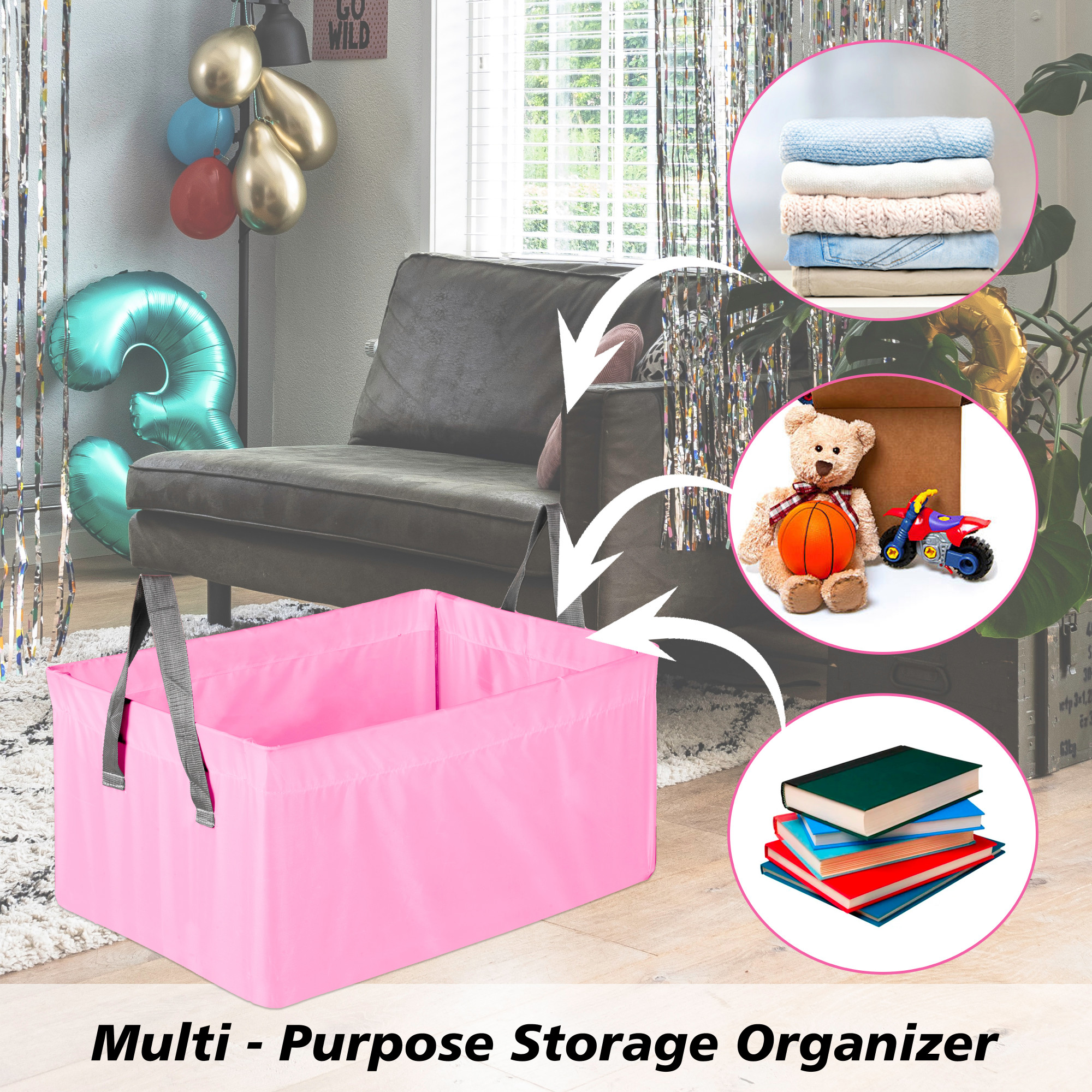 Kuber Industries Wardrobe Organizer  Foldable Metal Frame Storage Baskets for Clothing  Parachute Storage Box for Pants Sweater Jeans  Drawer Organizer with Handles  Pink