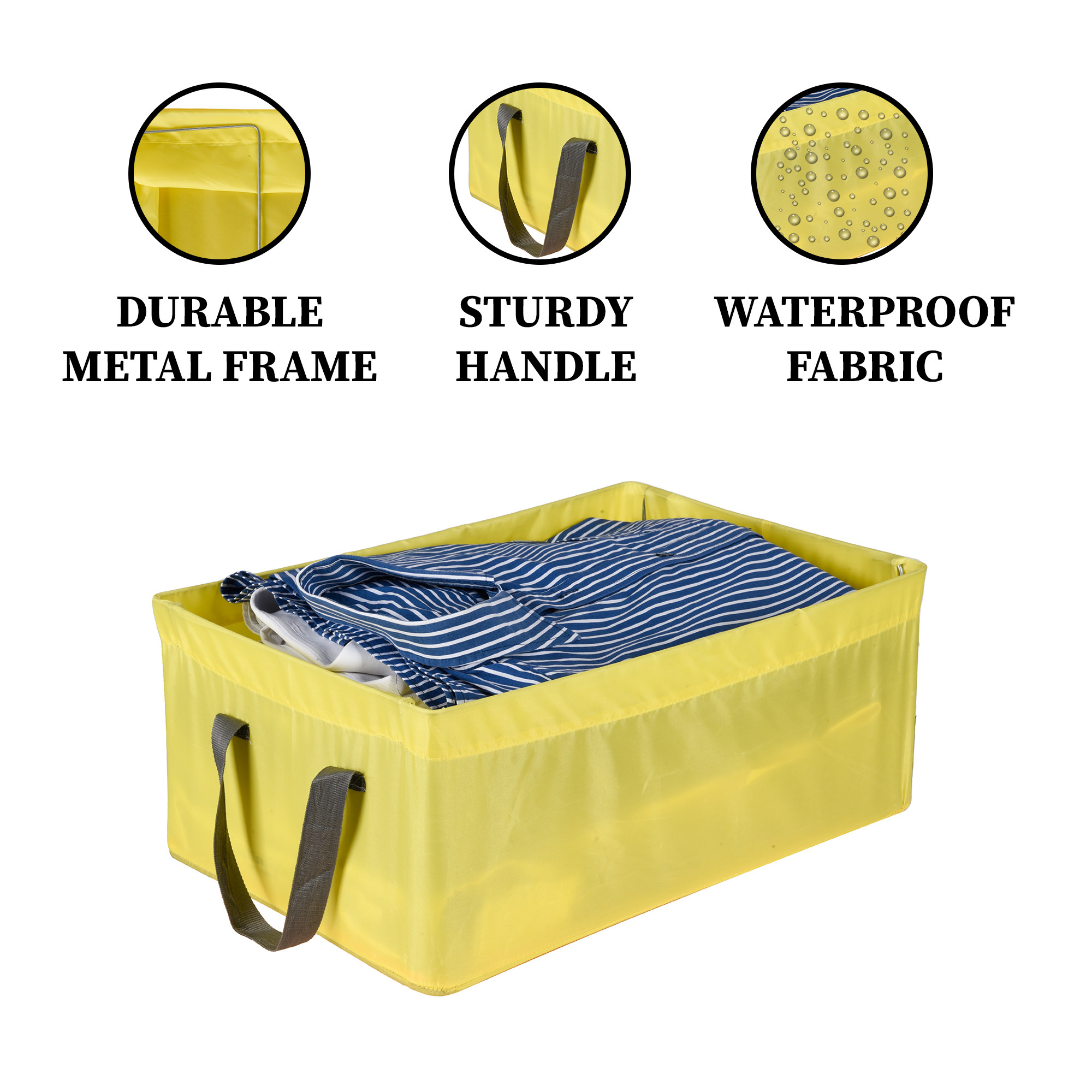 Kuber Industries Wardrobe Organizer  Foldable Metal Frame Storage Baskets for Clothing  Parachute Storage Box for Pants Sweater Jeans  Drawer Organizer with Handles  Yellow