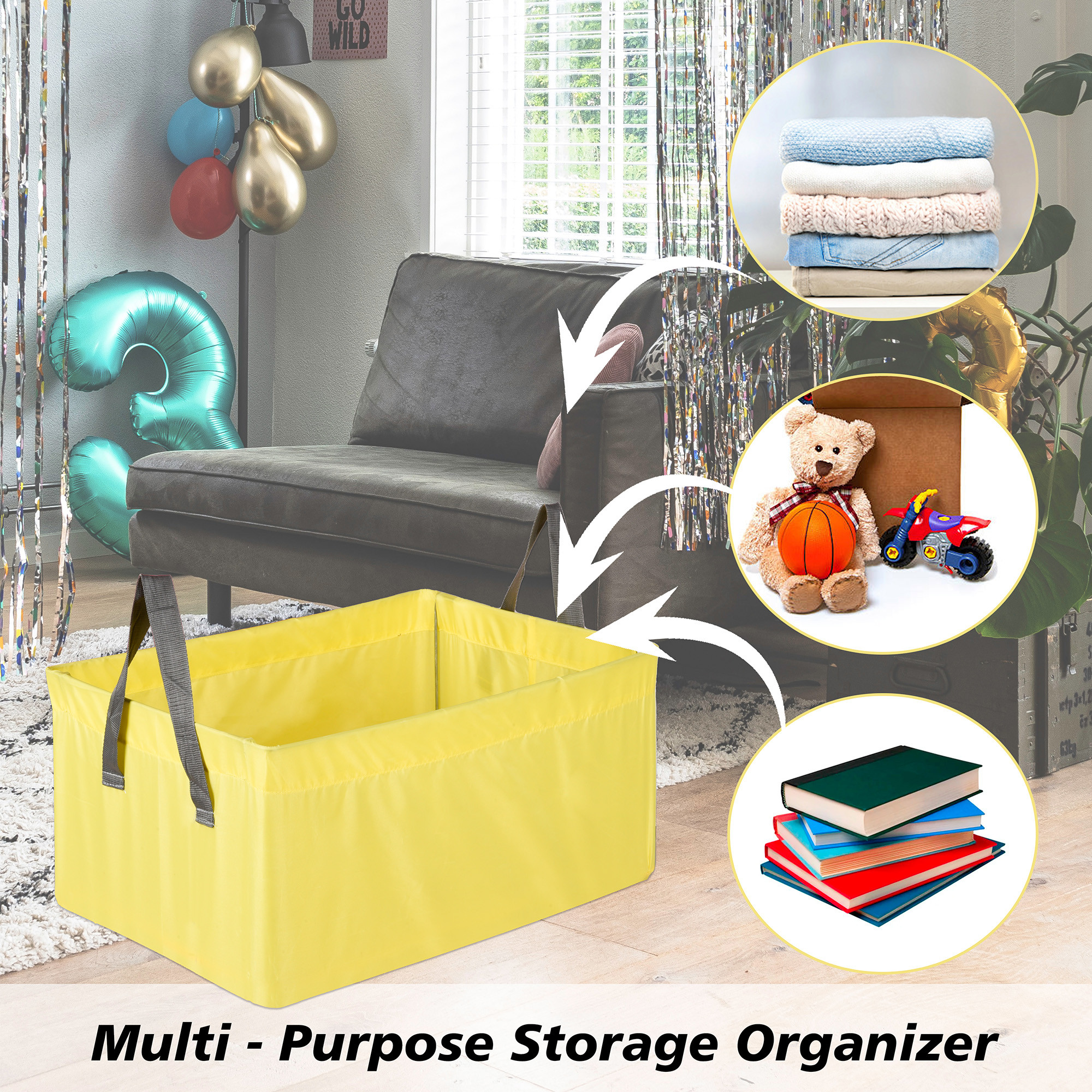 Kuber Industries Wardrobe Organizer  Foldable Metal Frame Storage Baskets for Clothing  Parachute Storage Box for Pants Sweater Jeans  Drawer Organizer with Handles  Yellow