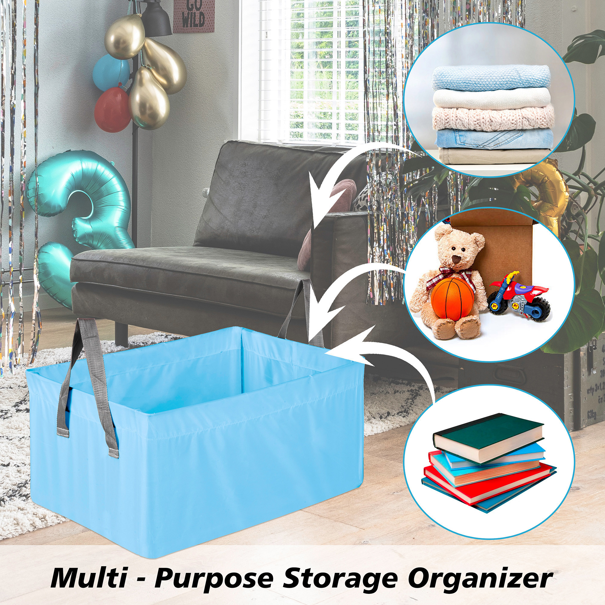 Kuber Industries Wardrobe Organizer  Foldable Metal Frame Storage Baskets for Clothing  Parachute Storage Box for Pants Sweater Jeans  Drawer Organizer with Handles  Sky Blue