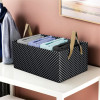 Wardrobe Organizer | Foldable Metal Frame Storage Baskets for Clothing | Parachute Storage Box for Sweater &amp; Jeans | Drawer Organizer with Handles | Dot Print | Black