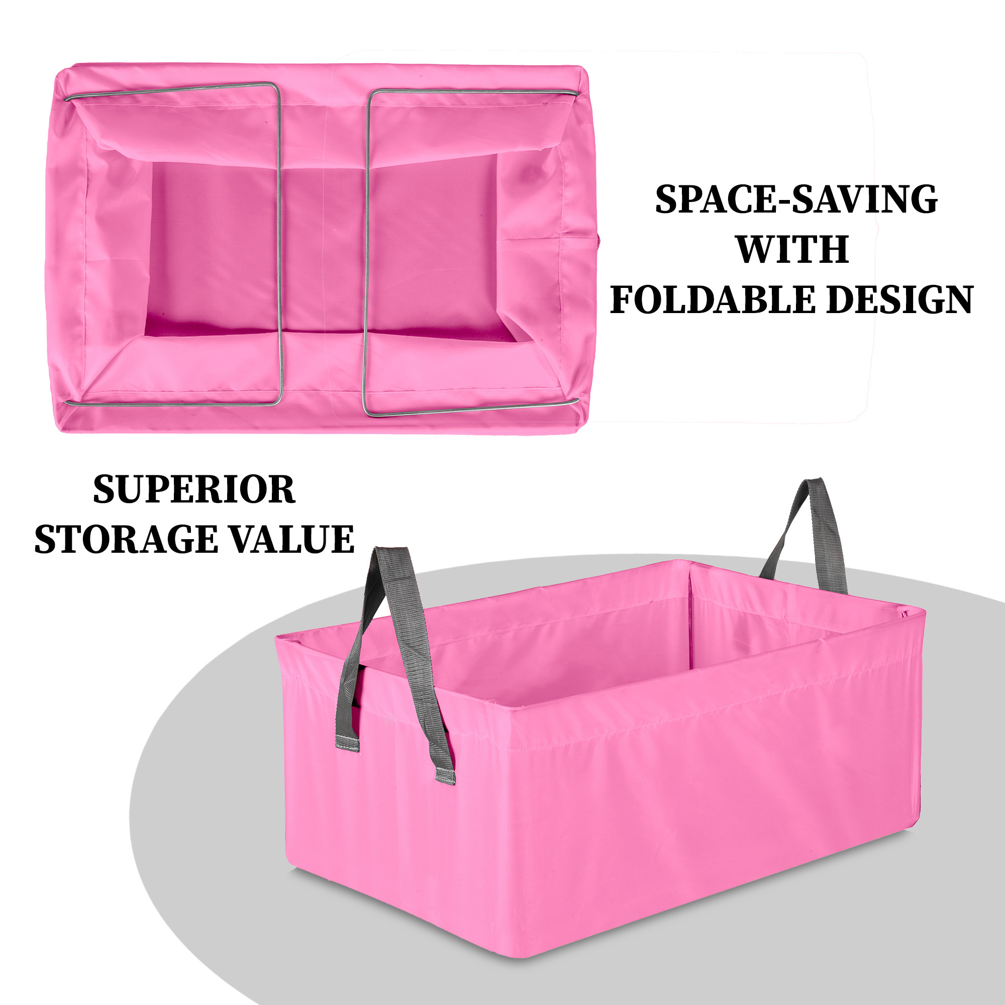 Kuber Industries Wardrobe Organizer  Foldable Metal Frame Storage Baskets for Clothing  Parachute Storage Box for Pants Sweater Jeans  Drawer Organizer with Handles  Pink