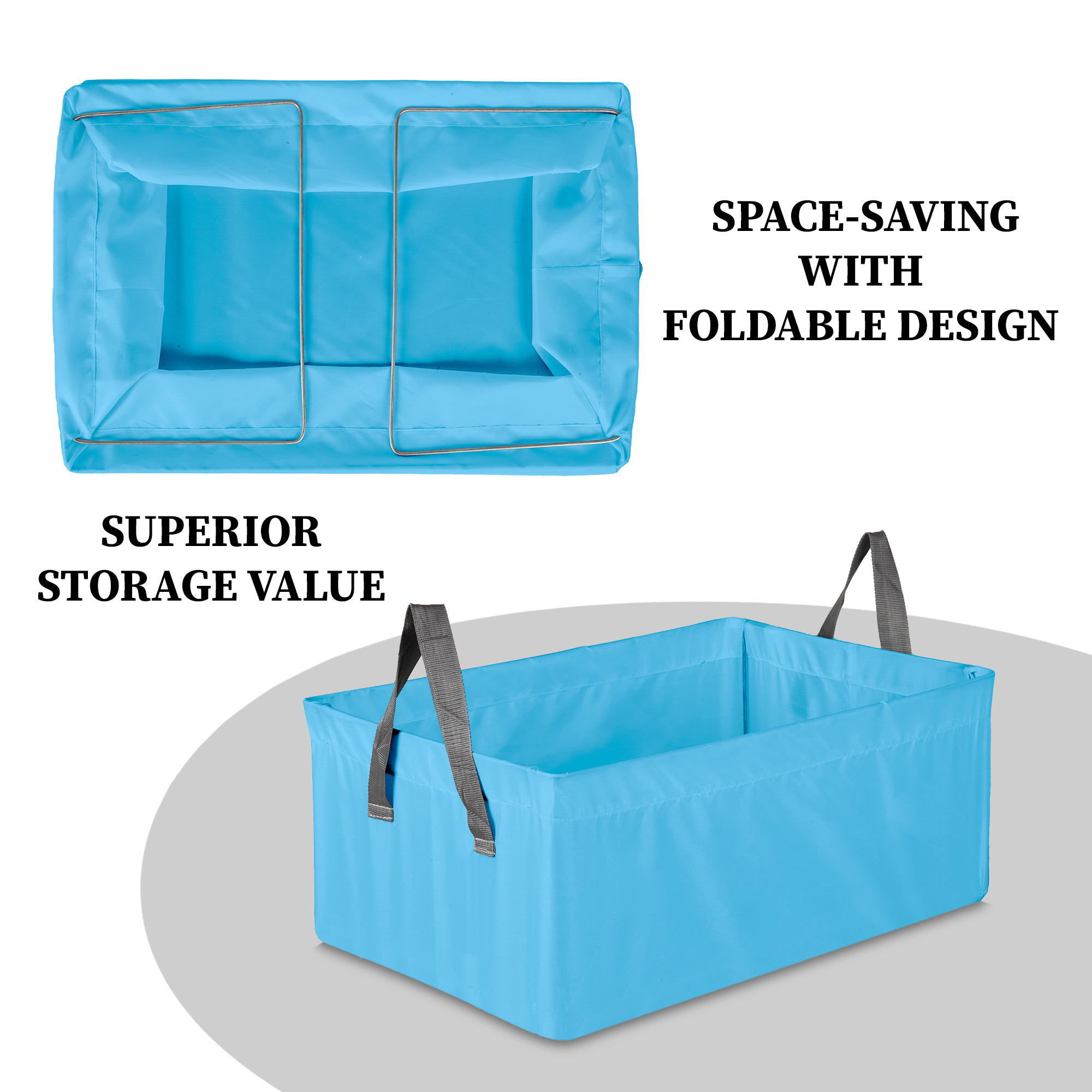 Kuber Industries Wardrobe Organizer  Foldable Metal Frame Storage Baskets for Clothing  Parachute Storage Box for Pants Sweater Jeans  Drawer Organizer with Handles  Sky Blue