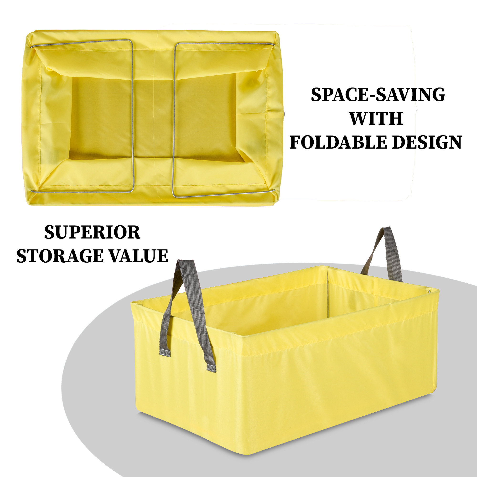 Kuber Industries Wardrobe Organizer  Foldable Metal Frame Storage Baskets for Clothing  Parachute Storage Box for Pants Sweater Jeans  Drawer Organizer with Handles  Yellow
