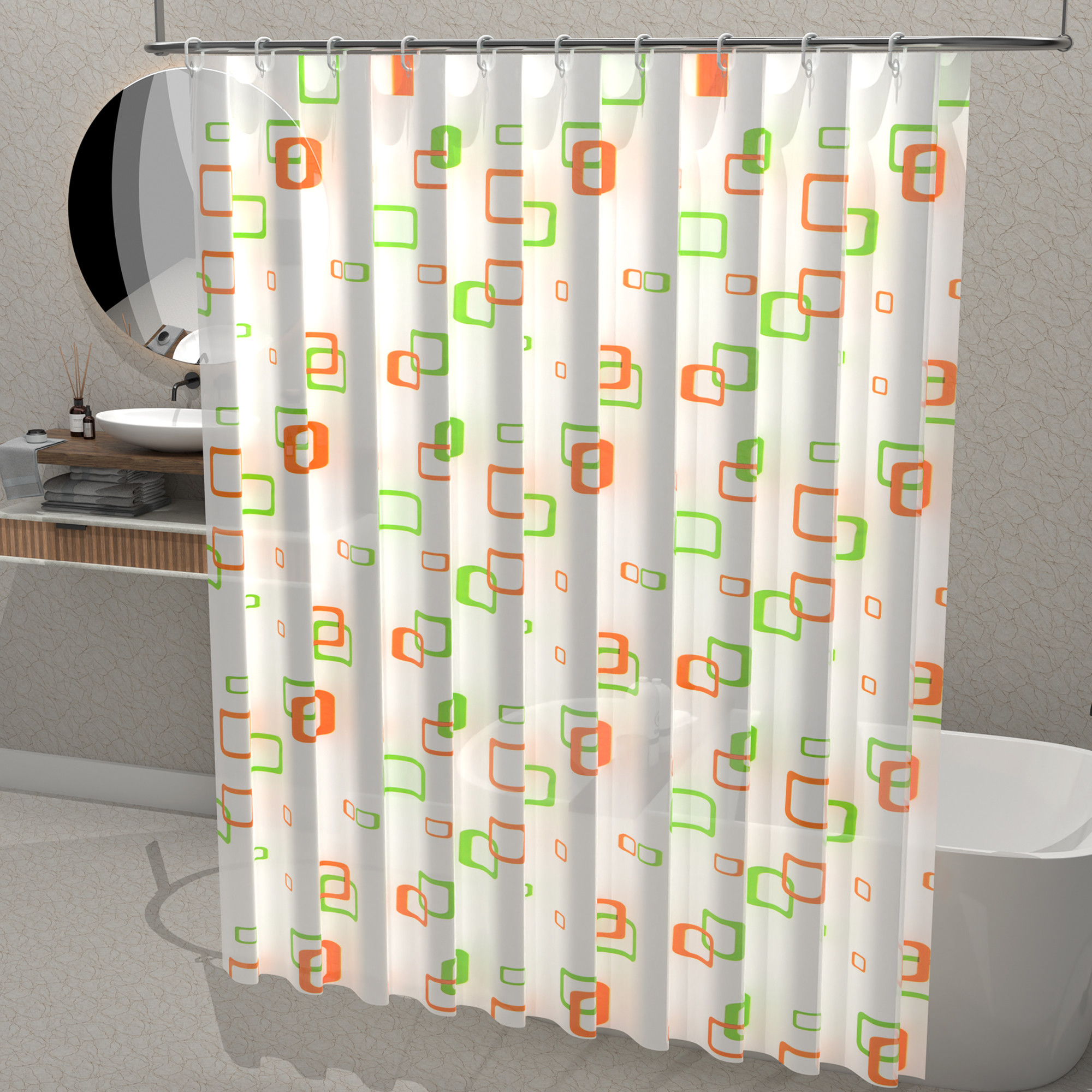 Kuber Industries Washable Bathroom Shower Curtain 6 Feet with 12 Plastic Hooks  Quick-Drying  Easy to Clean Washroom  Bathroom Curtains Waterproof   JY-1-4  Multicolor - Blocks
