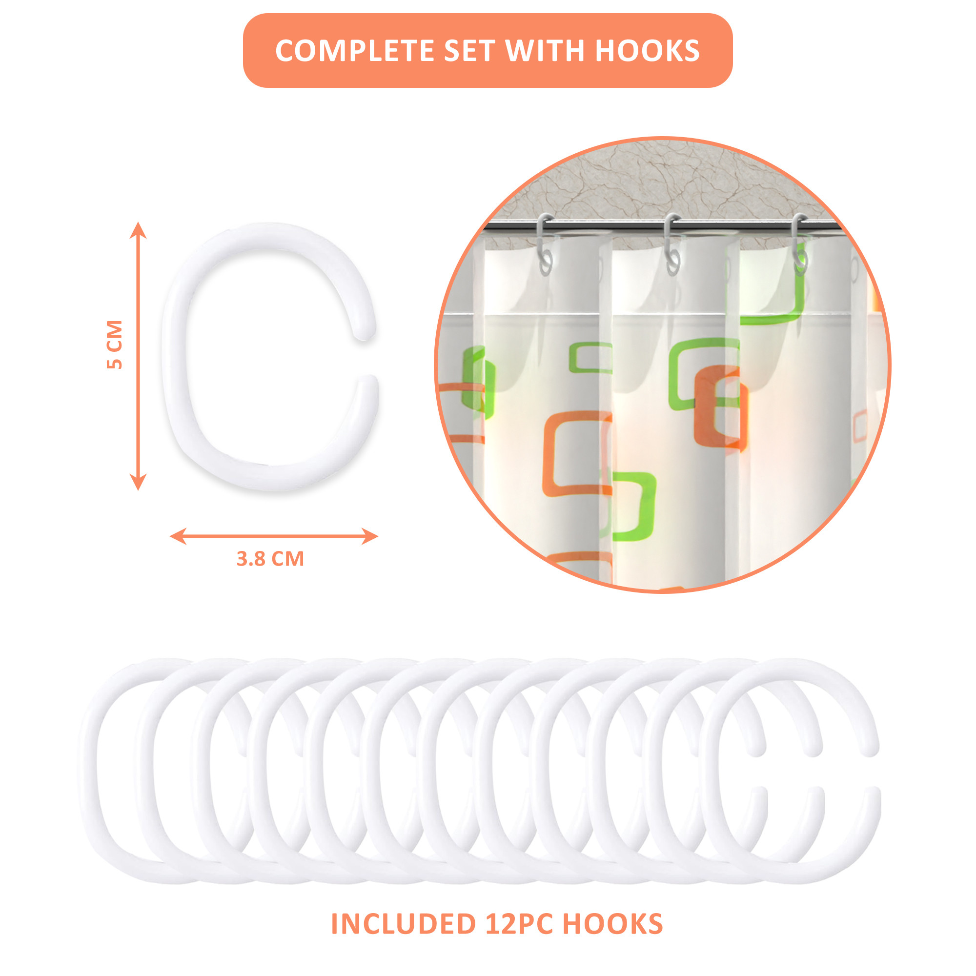 Kuber Industries Washable Bathroom Shower Curtain 6 Feet with 12 Plastic Hooks  Quick-Drying  Easy to Clean Washroom  Bathroom Curtains Waterproof   JY-1-4  Multicolor - Blocks