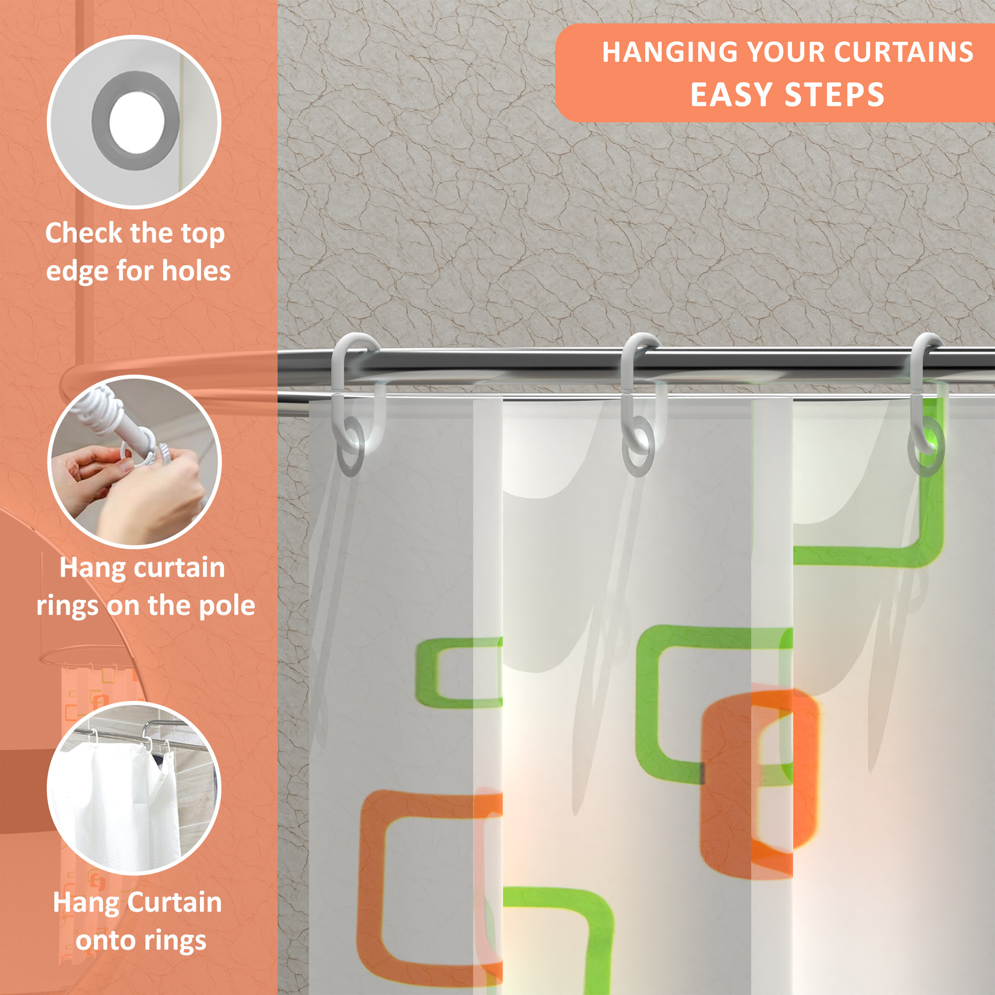 Kuber Industries Washable Bathroom Shower Curtain 6 Feet with 12 Plastic Hooks  Quick-Drying  Easy to Clean Washroom  Bathroom Curtains Waterproof   JY-1-4  Multicolor - Blocks