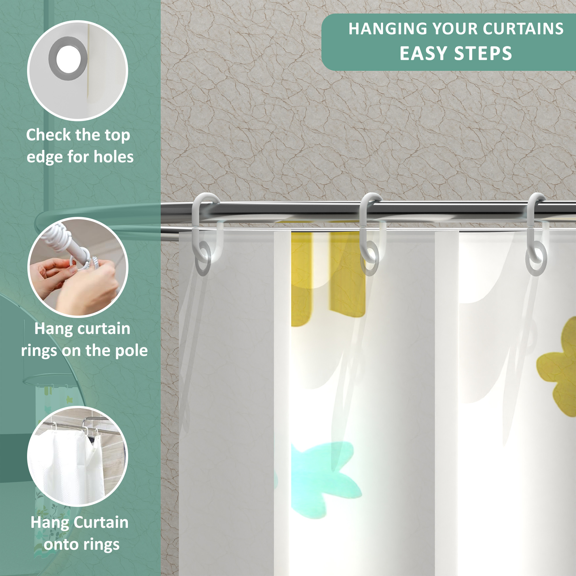 Kuber Industries Washable Bathroom Shower Curtain 6 Feet with 12 Plastic Hooks  Quick-Drying  Easy to Clean Washroom  Bathroom Curtains Waterproof  JY-2-1  Multicolor Leafs