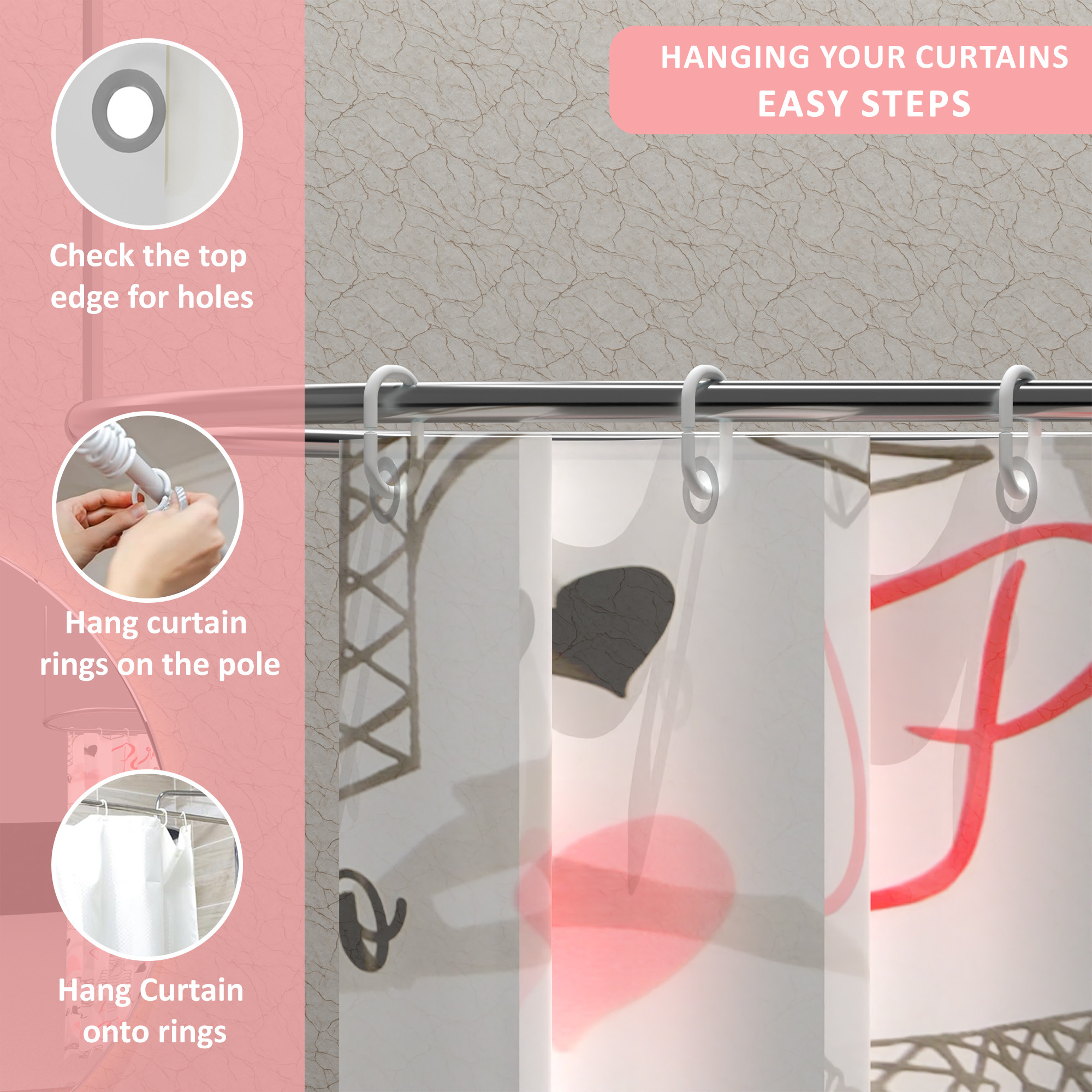 Kuber Industries Washable Bathroom Shower Curtain 6 Feet with 12 Plastic Hooks  Quick-Drying  Easy to Clean Washroom  Bathroom Curtains Waterproof  JY-3-4  Eiffel Tower Print