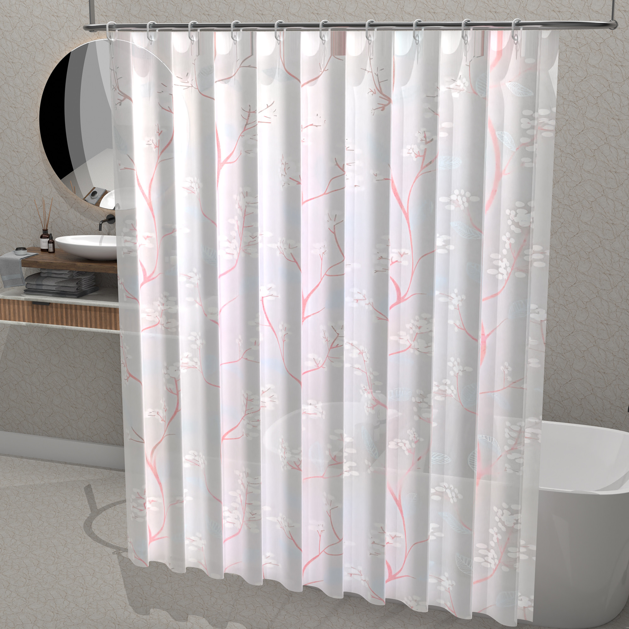 Kuber Industries Washable Bathroom Shower Curtain 6 Feet with Hooks  Quick-Drying  Easy to Clean Washroom  Bathroom Curtains Waterproof   Includes 12 Plastic Hooks  JY-3-1  Flower Print