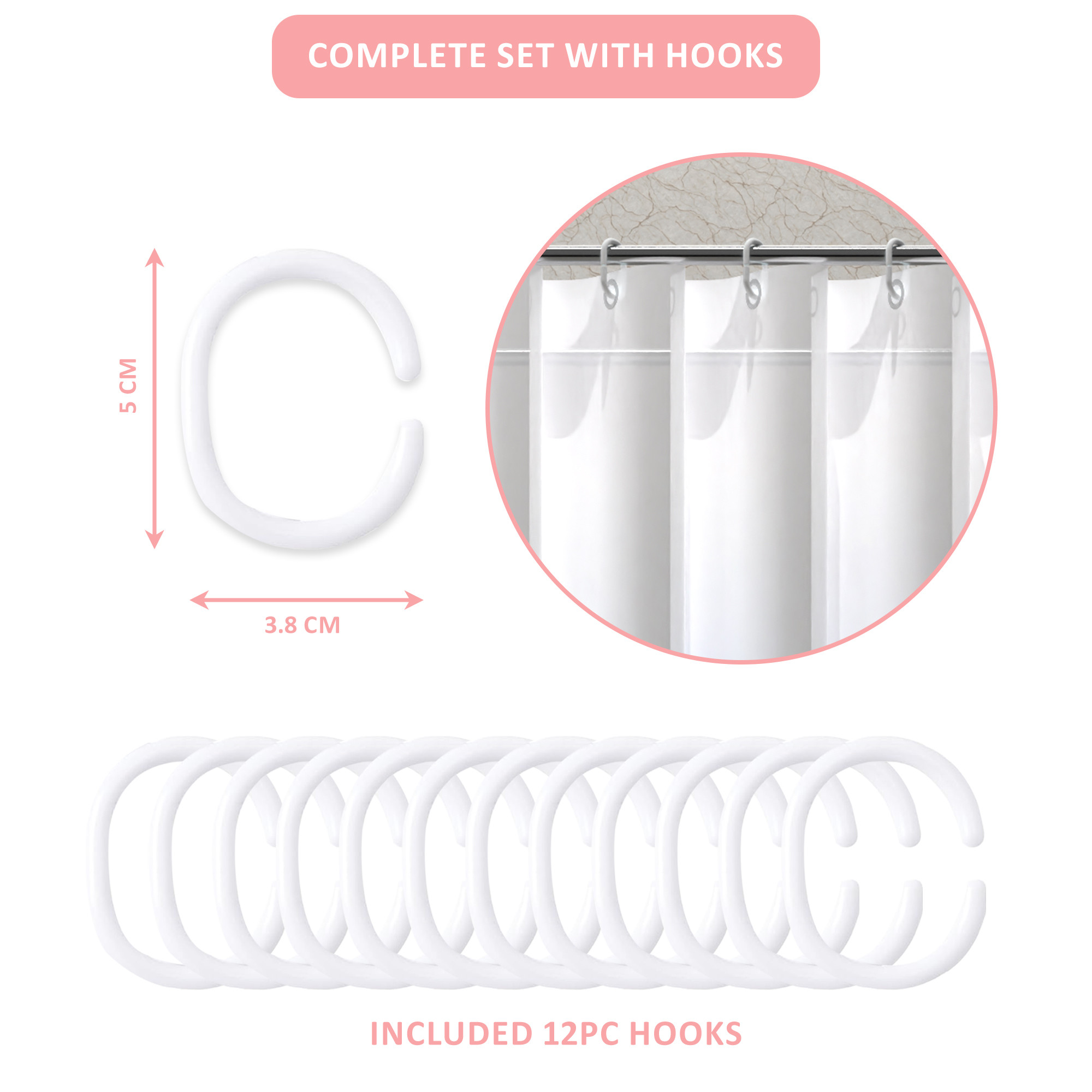 Kuber Industries Washable Bathroom Shower Curtain 6 Feet with Hooks  Quick-Drying  Easy to Clean Washroom  Bathroom Curtains Waterproof   Includes 12 Plastic Hooks  JY-3-1  Flower Print