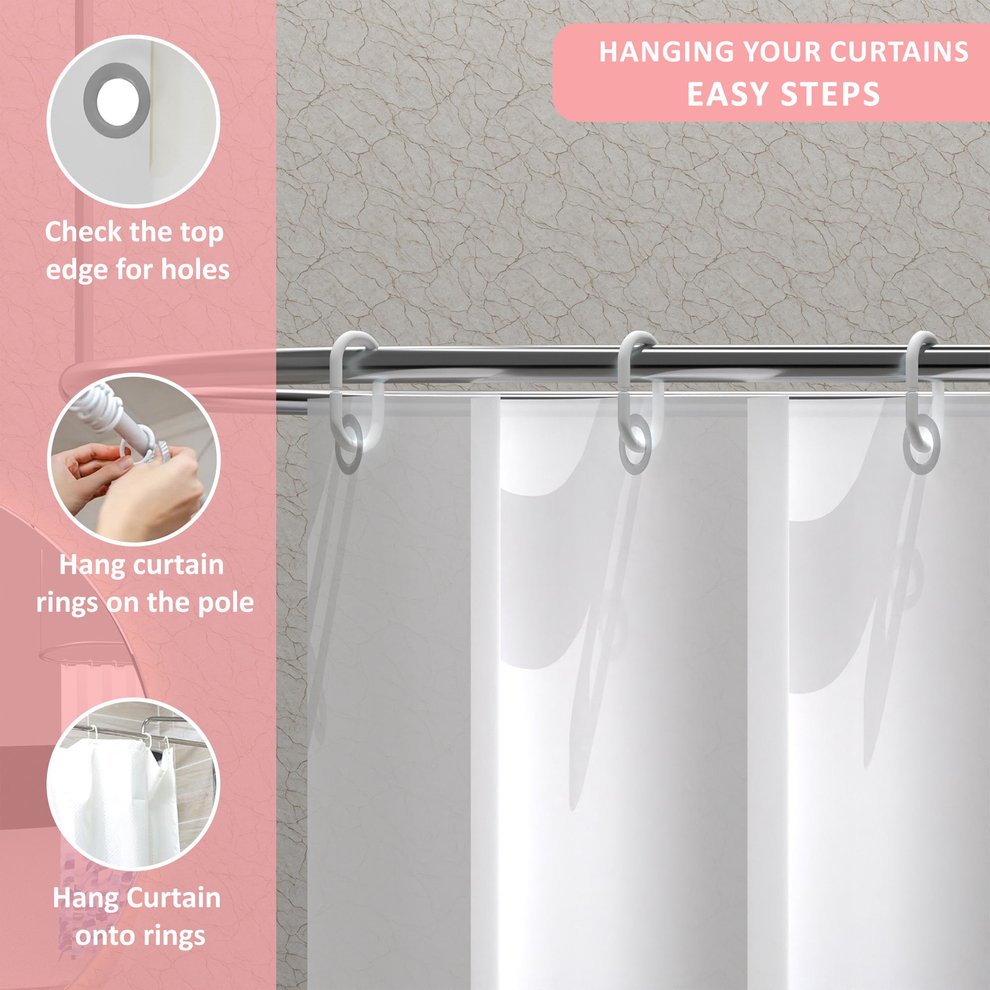 Kuber Industries Washable Bathroom Shower Curtain 6 Feet with Hooks  Quick-Drying  Easy to Clean Washroom  Bathroom Curtains Waterproof   Includes 12 Plastic Hooks  JY-3-1  Flower Print