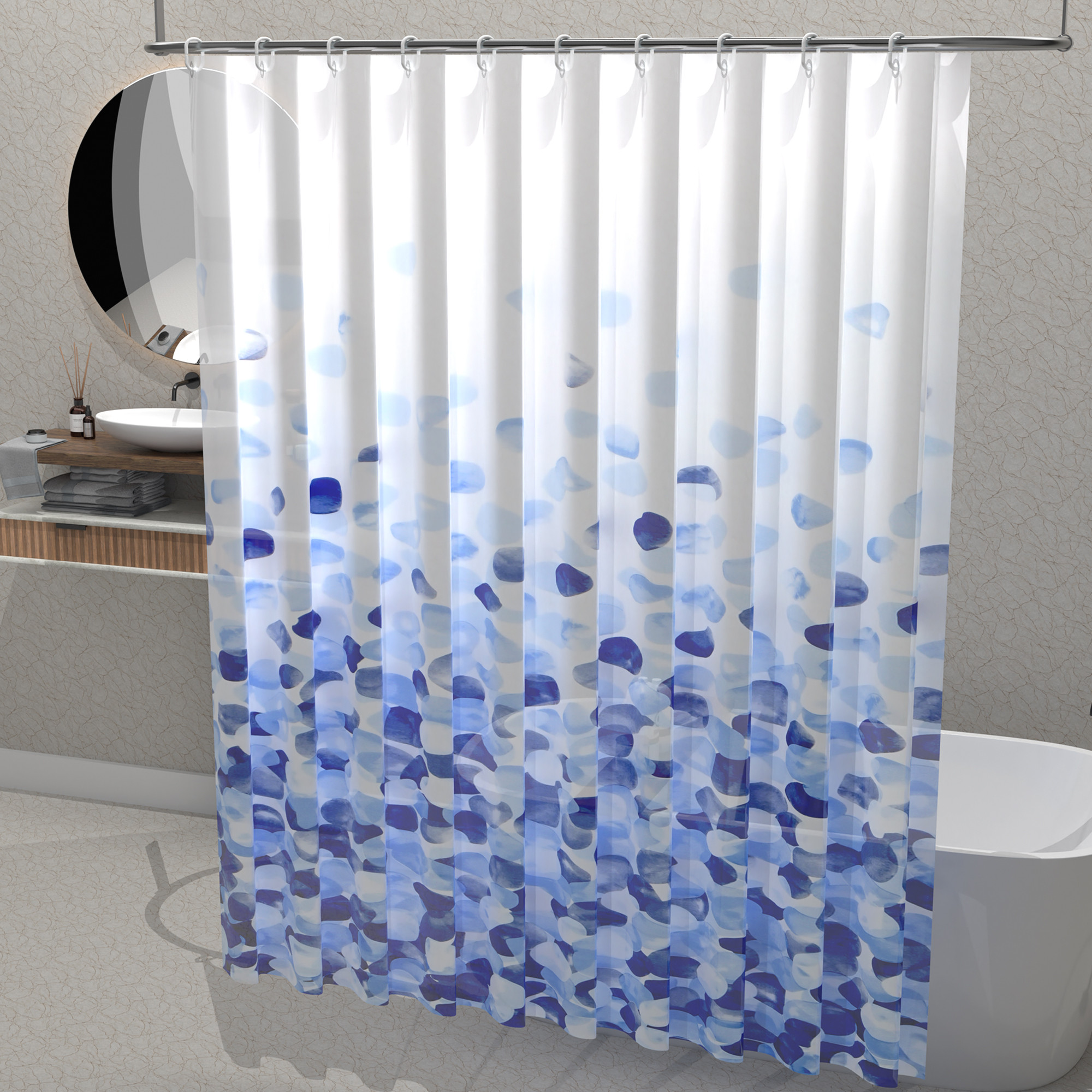 Kuber Industries Washable Bathroom Shower Curtain 6 Feet with Hooks  Quick-Drying  Easy to Clean Washroom  Bathroom Curtains Waterproof   Includes 12 Plastic Hooks  JY-4-1  Blue Dots