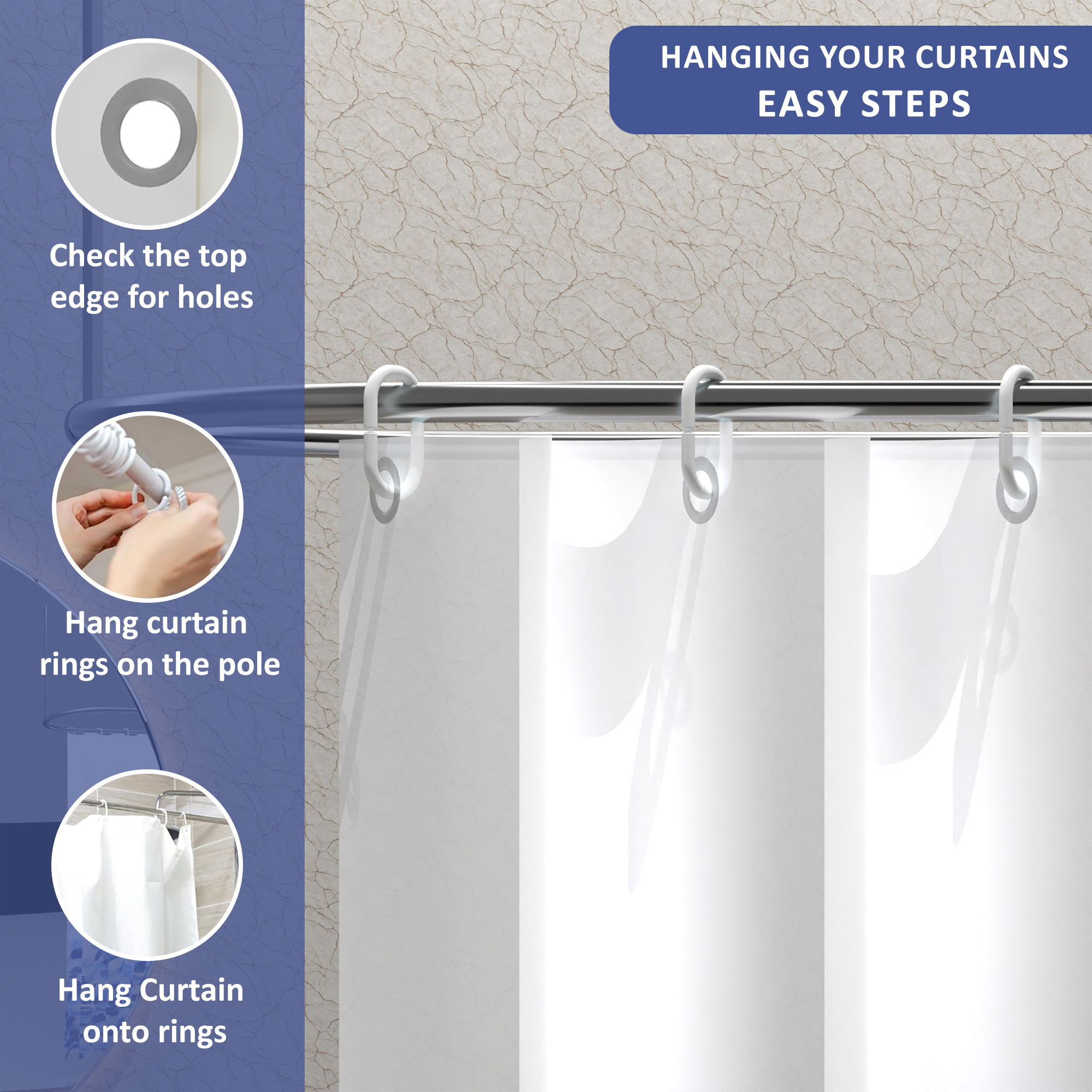 Kuber Industries Washable Bathroom Shower Curtain 6 Feet with Hooks  Quick-Drying  Easy to Clean Washroom  Bathroom Curtains Waterproof   Includes 12 Plastic Hooks  JY-4-1  Blue Dots