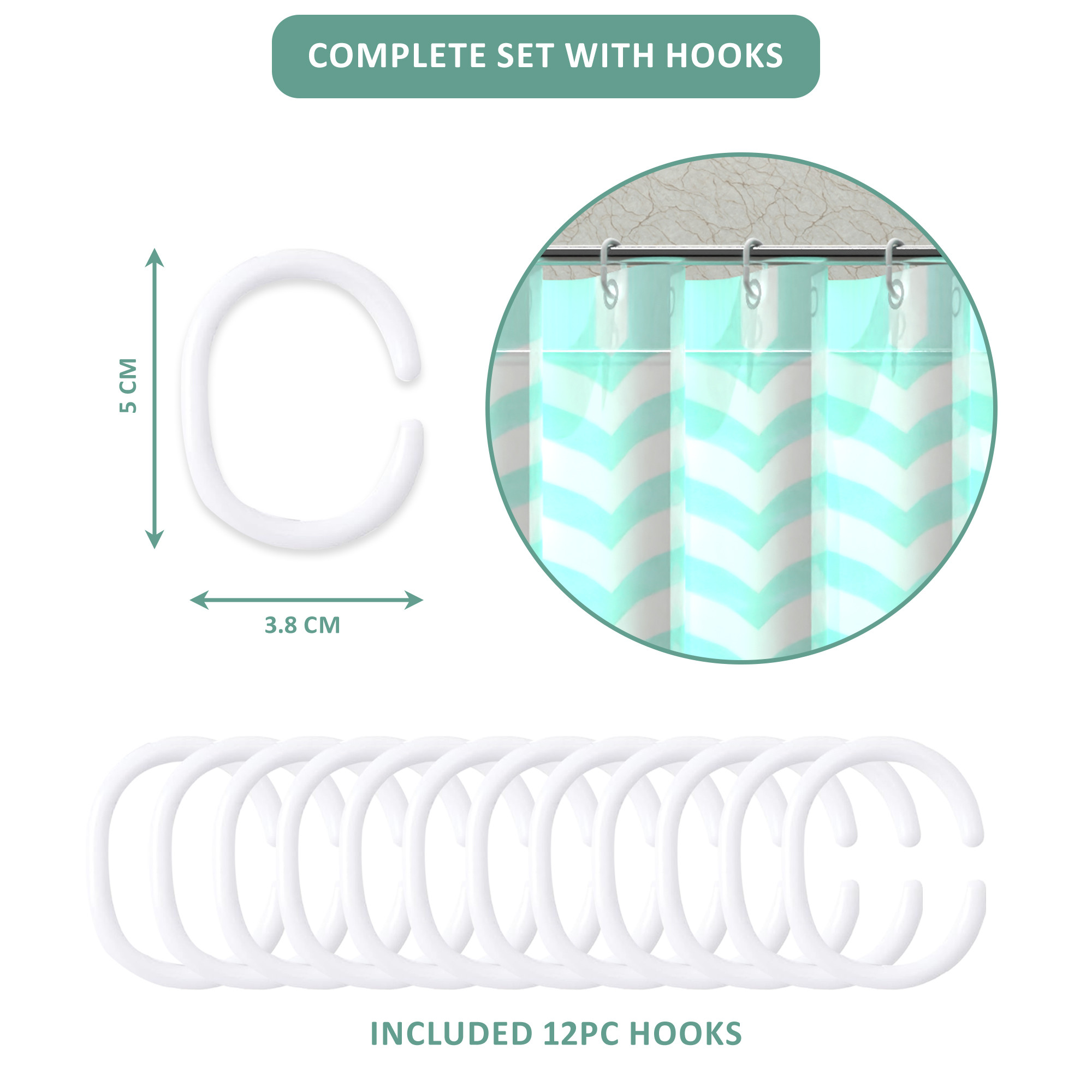 Kuber Industries Washable Bathroom Shower Curtain 6 Feet with Hooks  Quick-Drying  Easy to Clean Washroom  Bathroom Curtains Waterproof   Includes 12 Plastic Hooks  JY-1-5  Waves Design