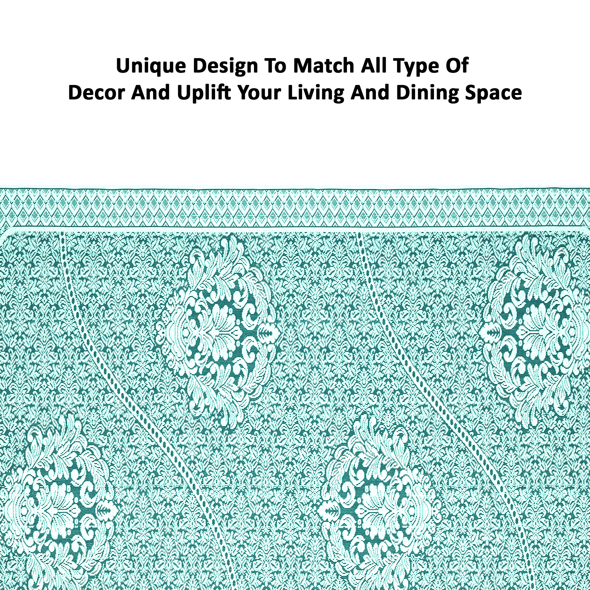 Kuber Industries Washable Net Dining Table Cover   Durable Table Protector Cover for Home Office  Dining Room  Dining Table Cloth Sheet  Floral Design - Aqua  White