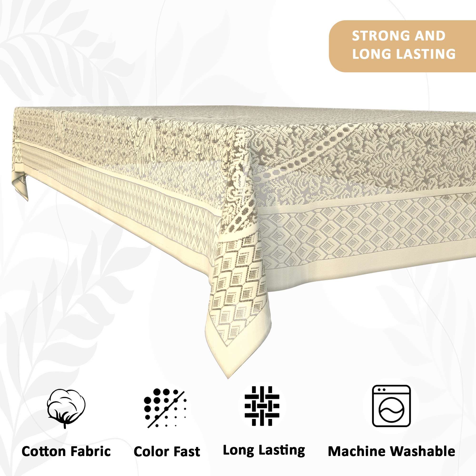 Kuber Industries Washable Net Dining Table Cover 4 Seater  Durable Table Protector Cover for Home Office  Dining Room  Dining Table Cloth Sheet  Floral Design - Cream  Brown