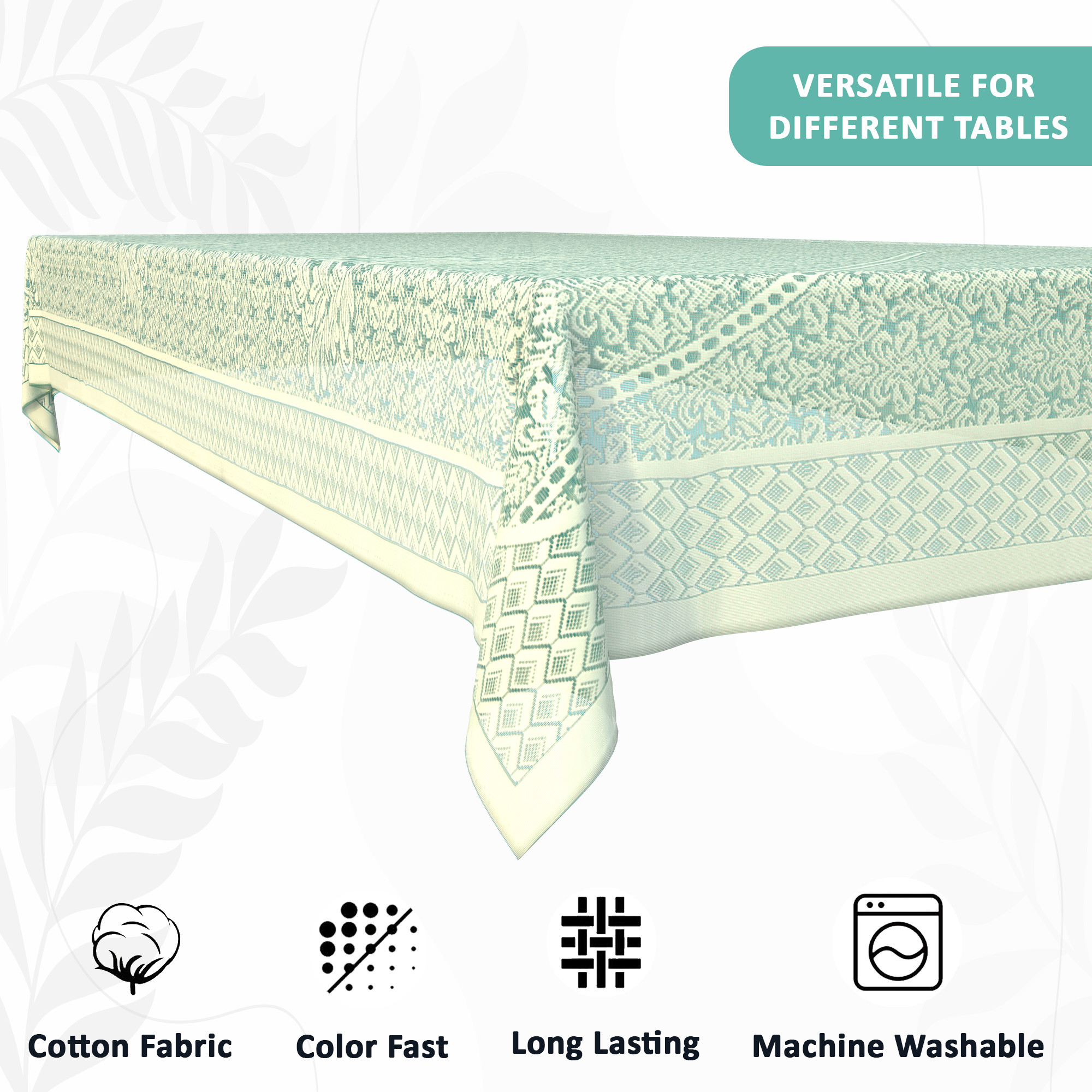 Kuber Industries Washable Net Dining Table Cover 4 Seater  Durable Table Protector Cover for Home Office  Dining Room  Dining Table Cloth Sheet  Floral Design - Aqua  White