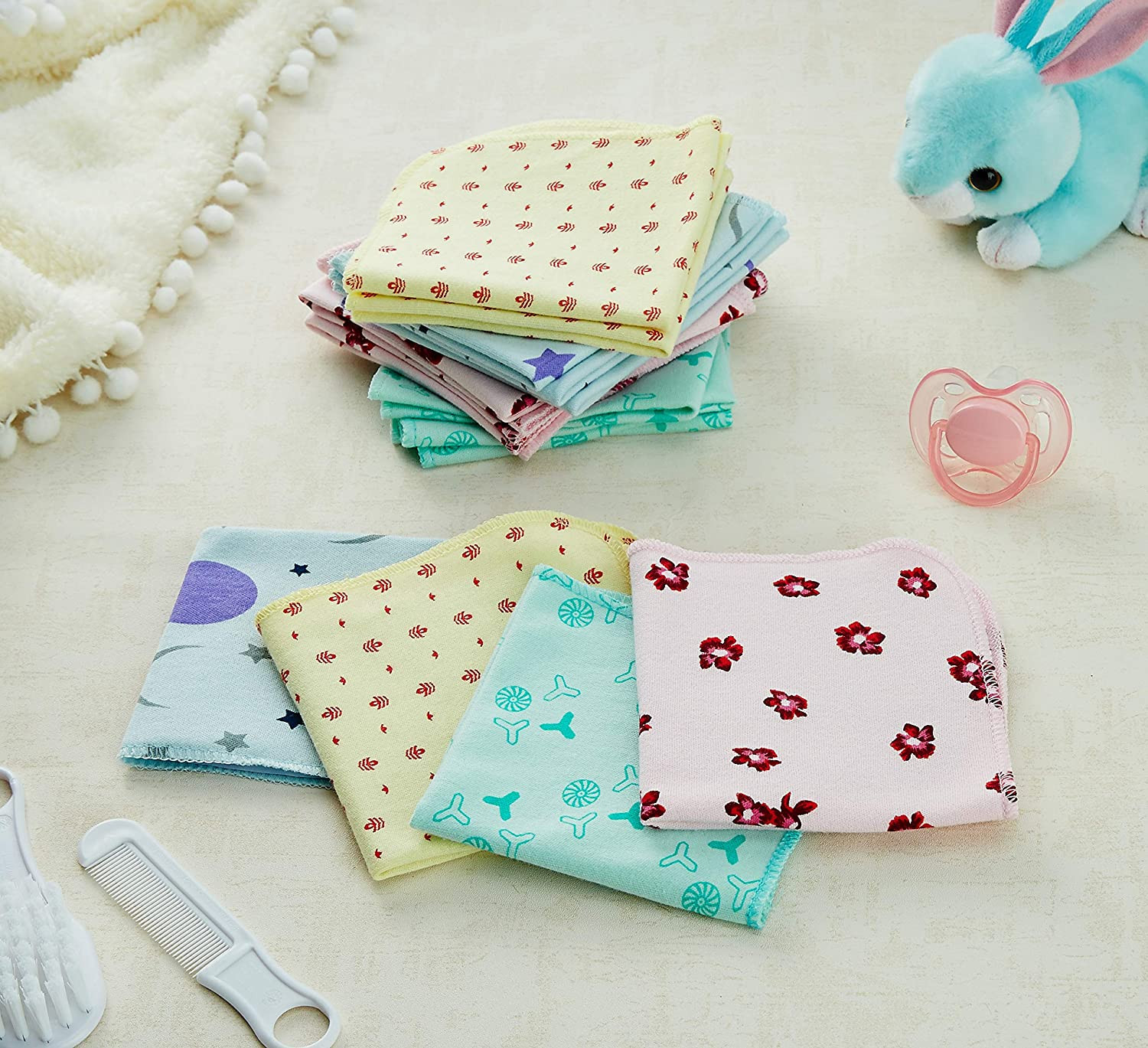 Kuber Industries Washcloth for New Born 100% Hosiery Cotton/Reusable Extra Soft Face Towels washcloth for Babies, Set of 8 (Multicolour)