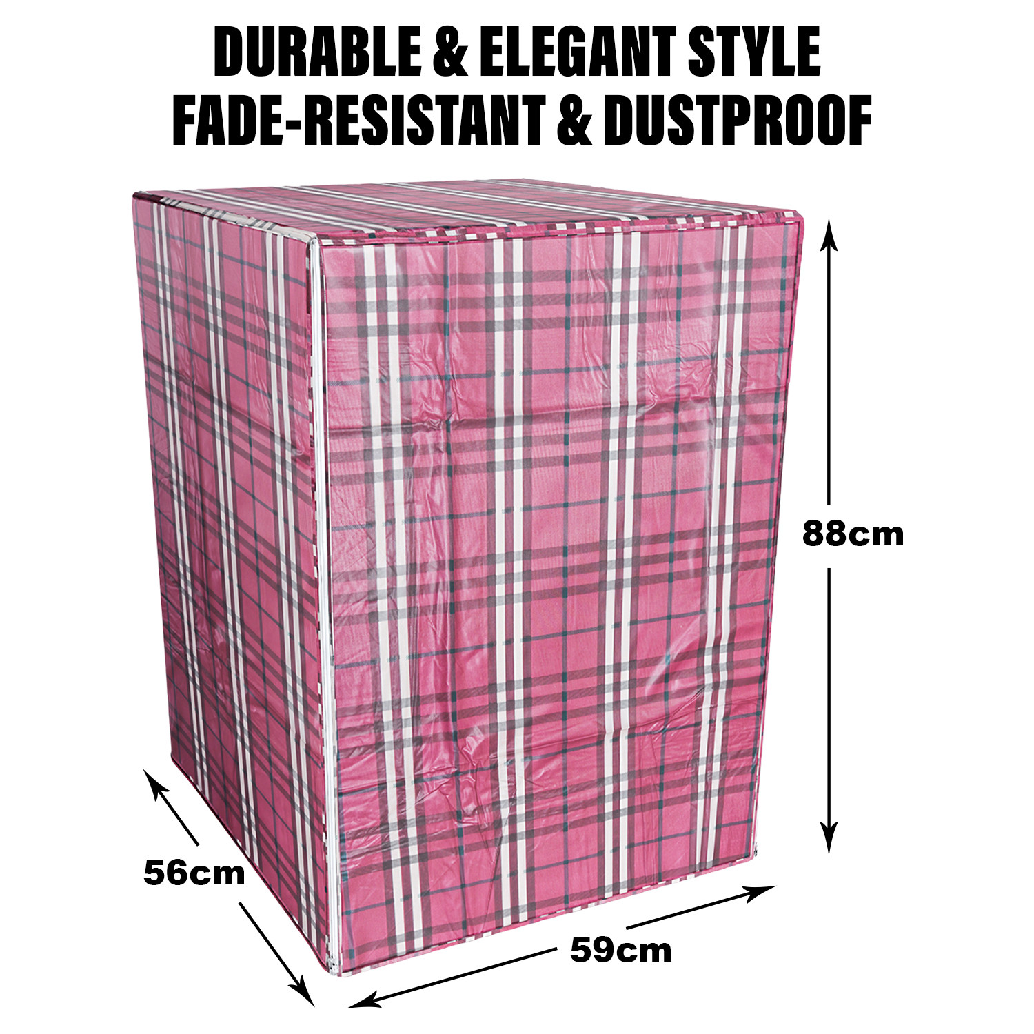 Kuber Industries Washing Machine Cover | Big Check Design Washing Machine Cover | Soft PVC | Front Load Washing Machine Cover | Maroon