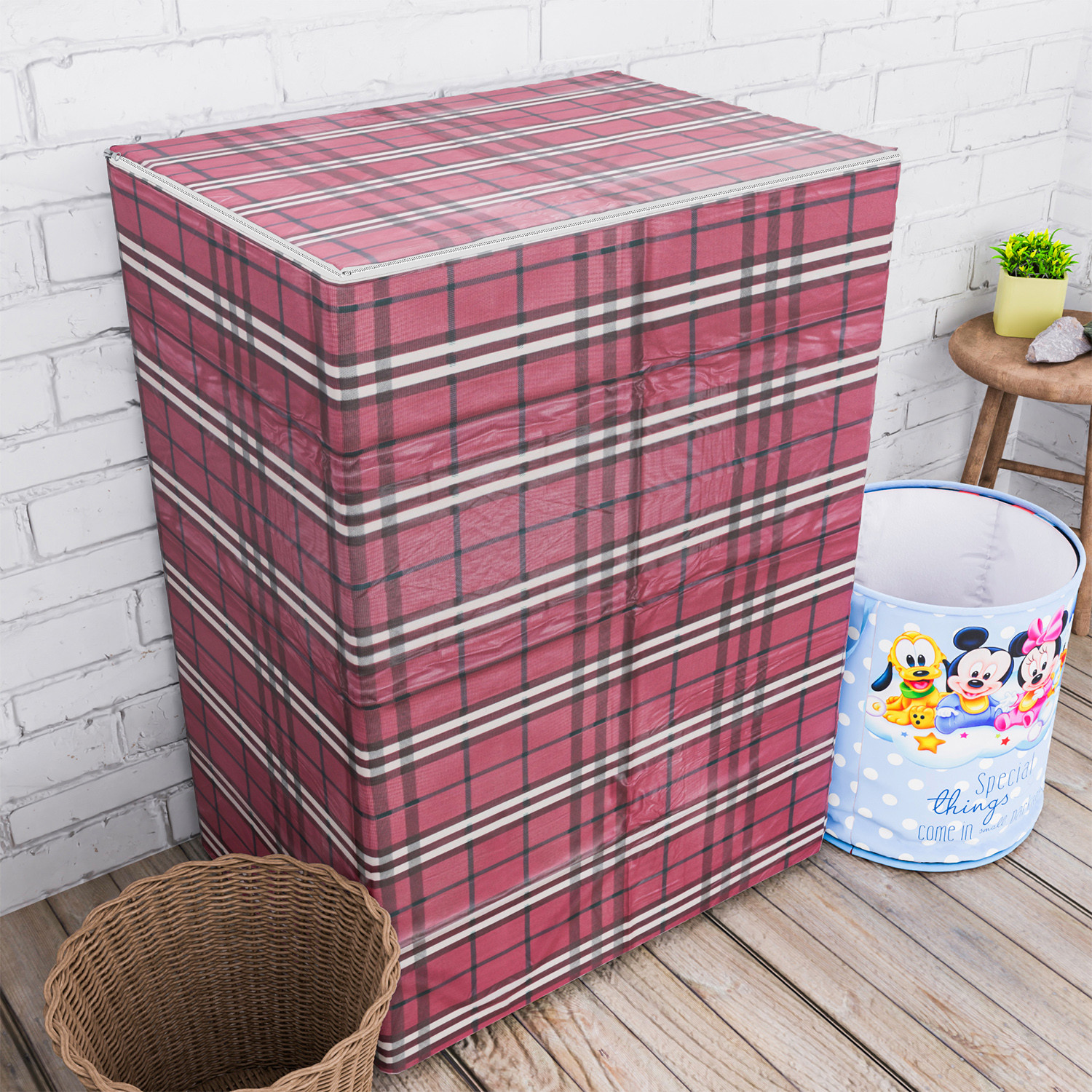 Kuber Industries Washing Machine Cover | Big Check Design Washing Machine Cover | Soft PVC | Top Load Semi-Automatic Washing Machine Cover | Maroon