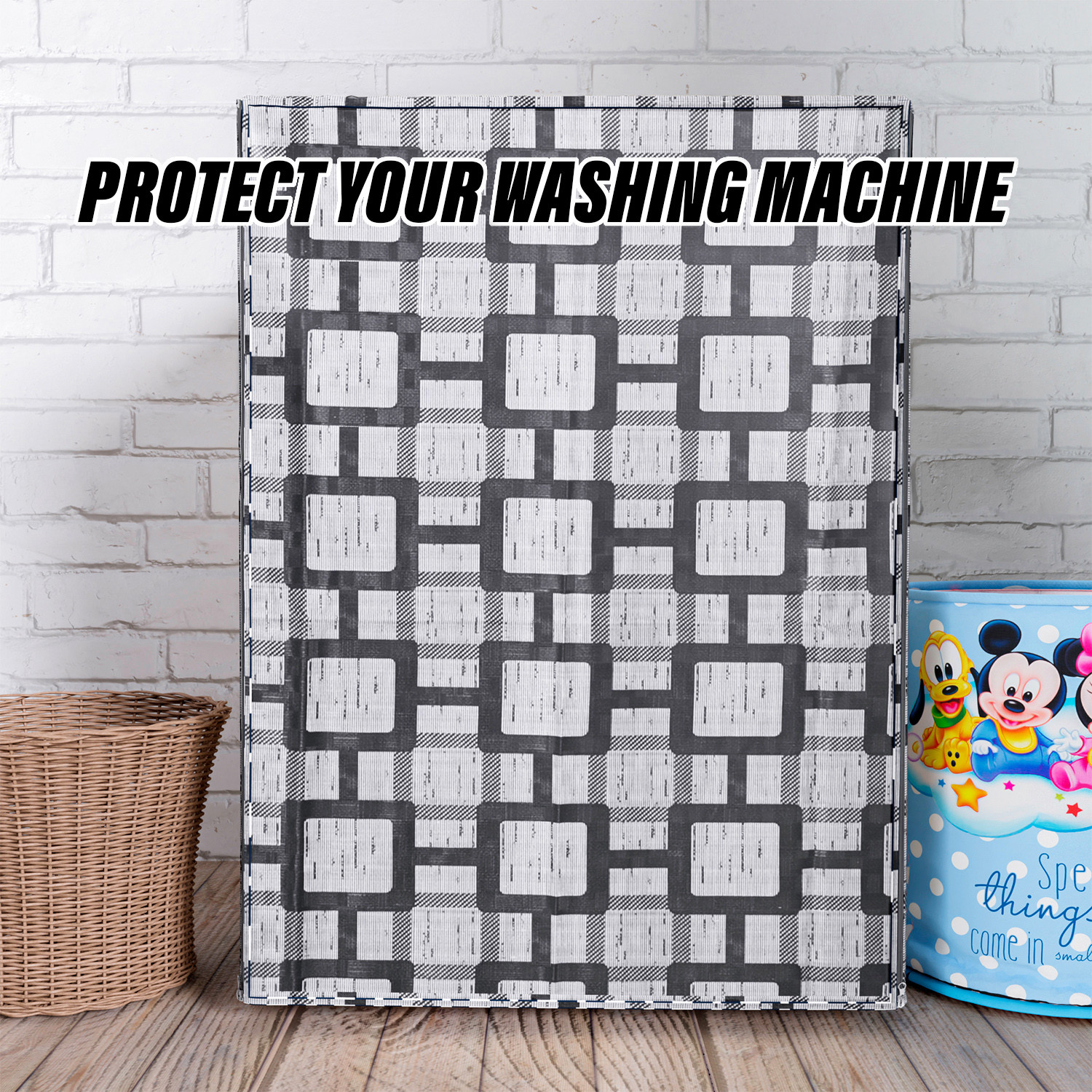 Kuber Industries Washing Machine Cover | Big Check Washing Machine Cover | Soft PVC | Front Load Washing Machine Cover | Gray