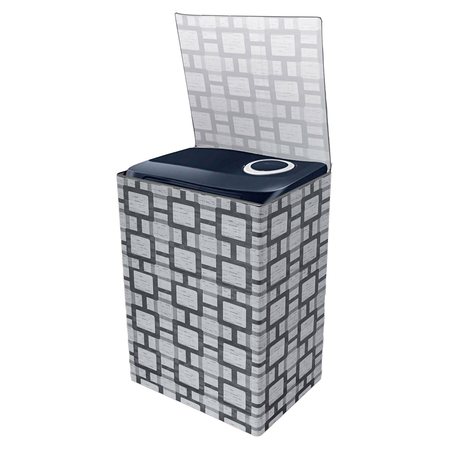 Kuber Industries Washing Machine Cover | Big Check Washing Machine Cover | Soft PVC | Top Load Semi-Automatic Washing Machine Cover | Gray
