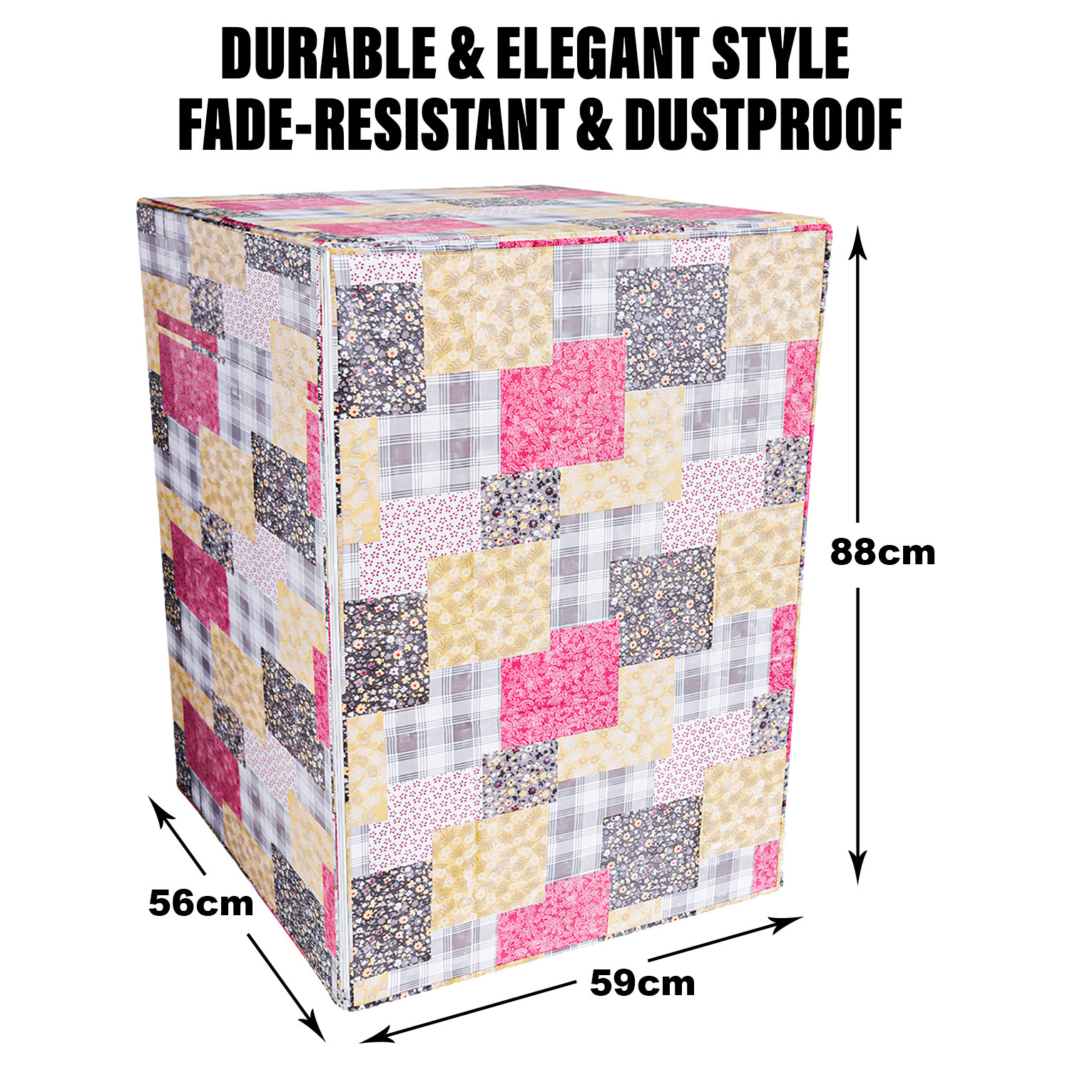 Kuber Industries Washing Machine Cover | Black Small Flower Print Washing Machine Cover | PVC Front Load Washing Machine Cover | Multi