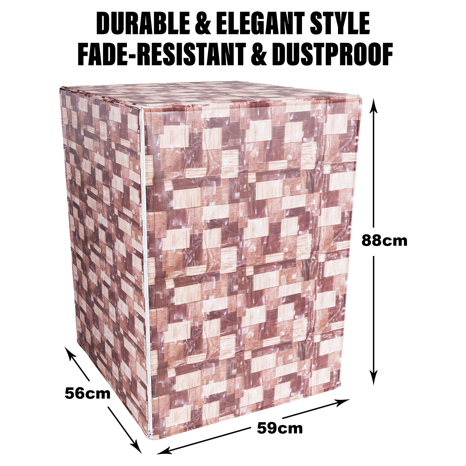 Kuber Industries Washing Machine Cover | Brick New Check Design Washing Machine Cover | PVC Front Load Washing Machine Cover | Brown