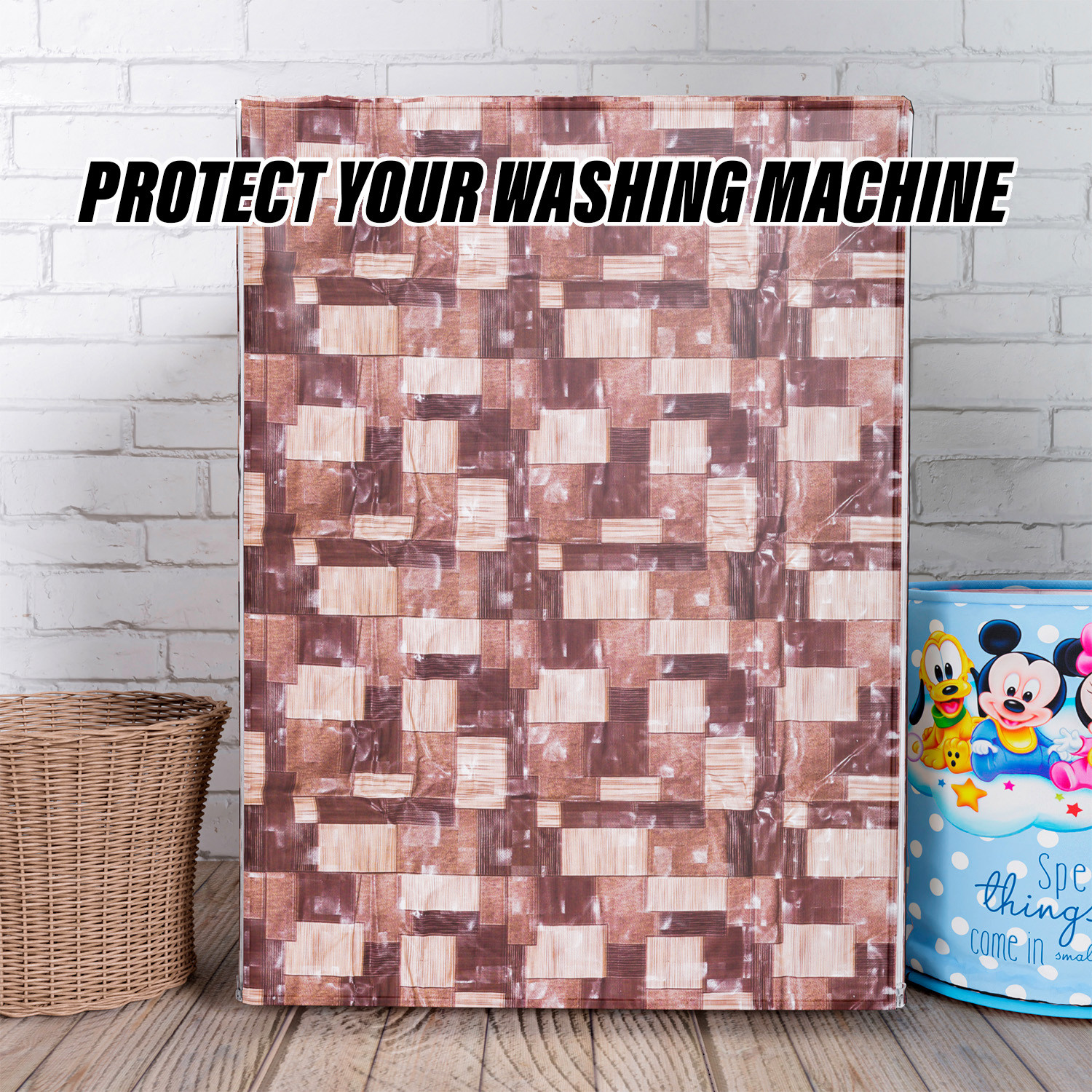 Kuber Industries Washing Machine Cover | Brick New Check Design Washing Machine Cover | PVC Front Load Washing Machine Cover | Brown