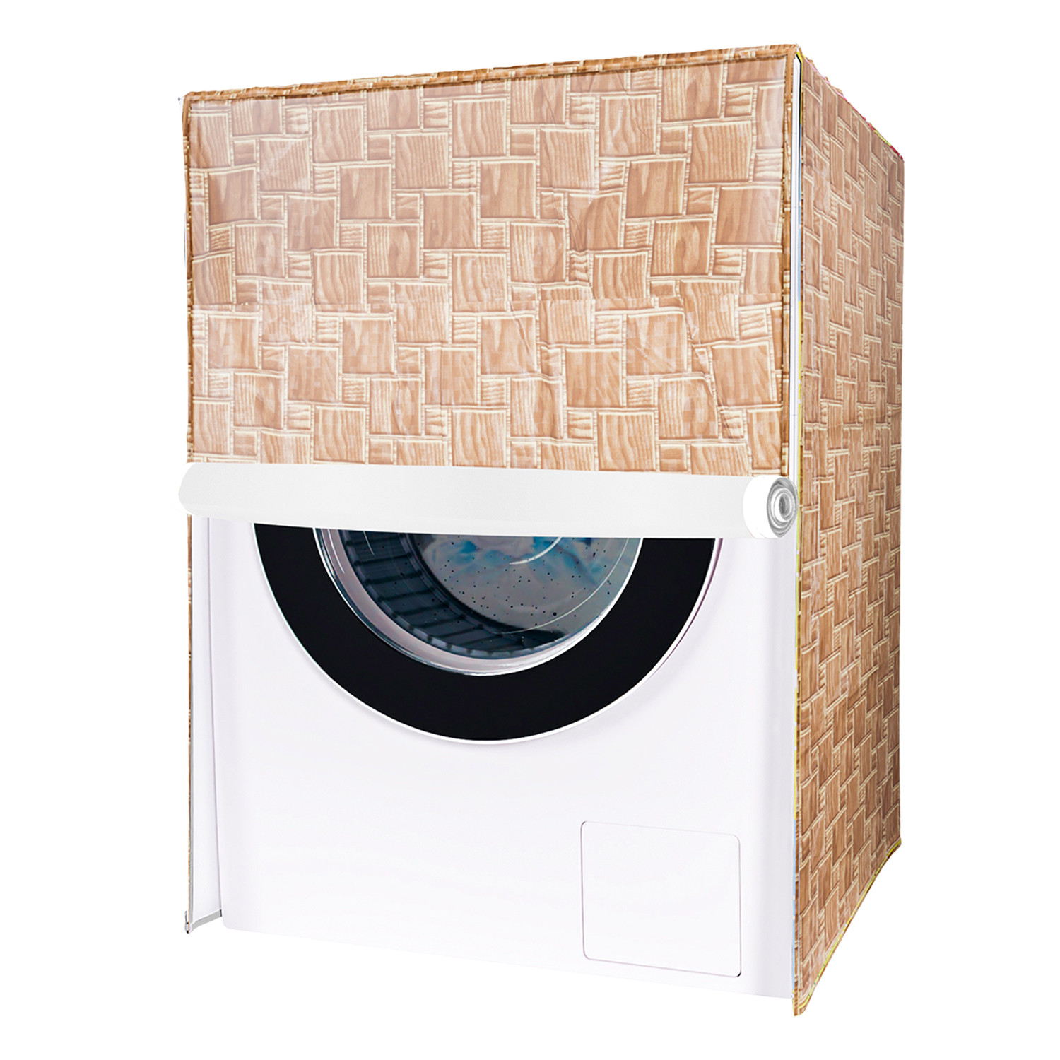 Kuber Industries Washing Machine Cover | Brick New Check Design Washing Machine Cover | PVC Front Load Washing Machine Cover | Golden