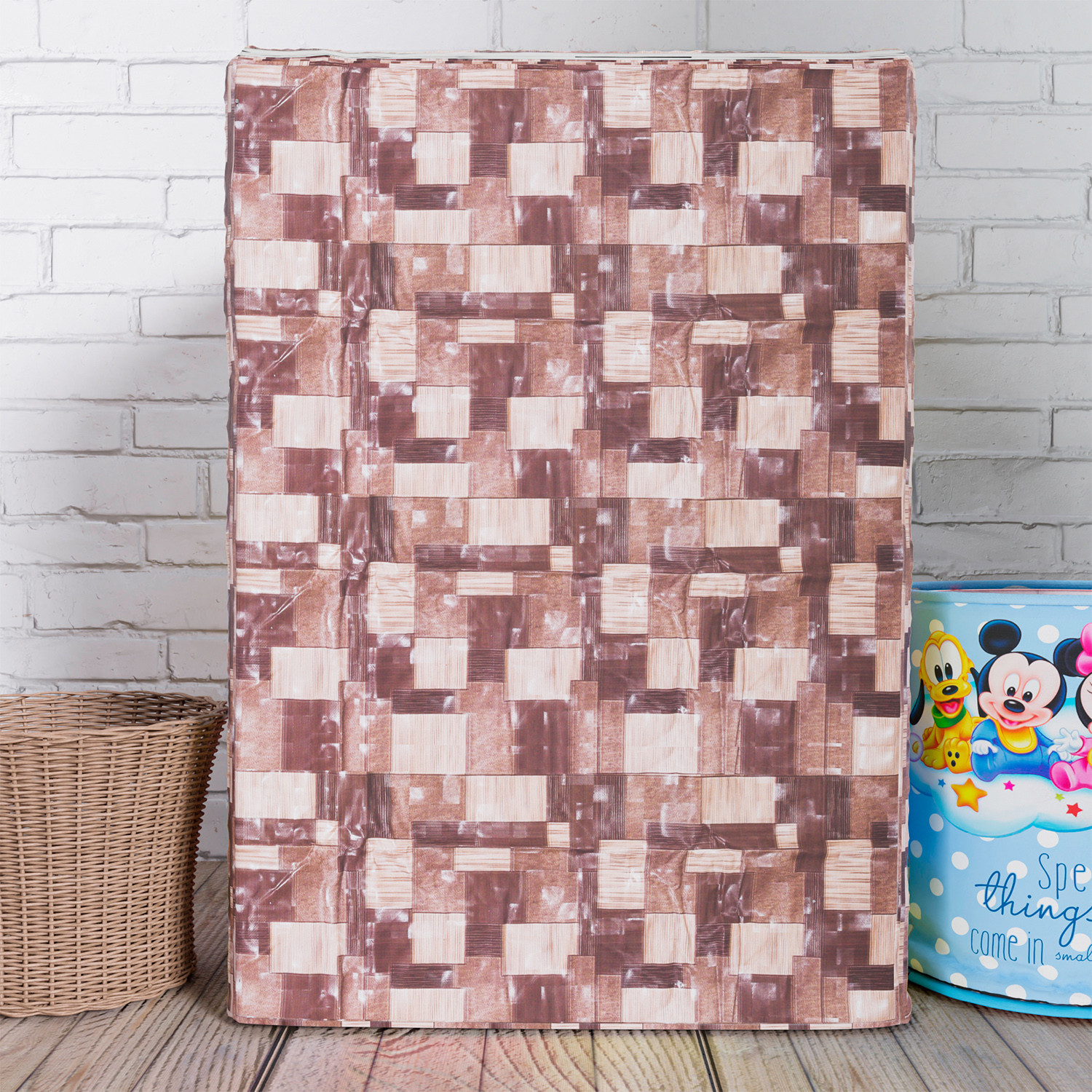 Kuber Industries Washing Machine Cover | Brick New Check Design Washing Machine Cover | PVC Top Load Fully-Automatic Washing Machine Cover | Brown