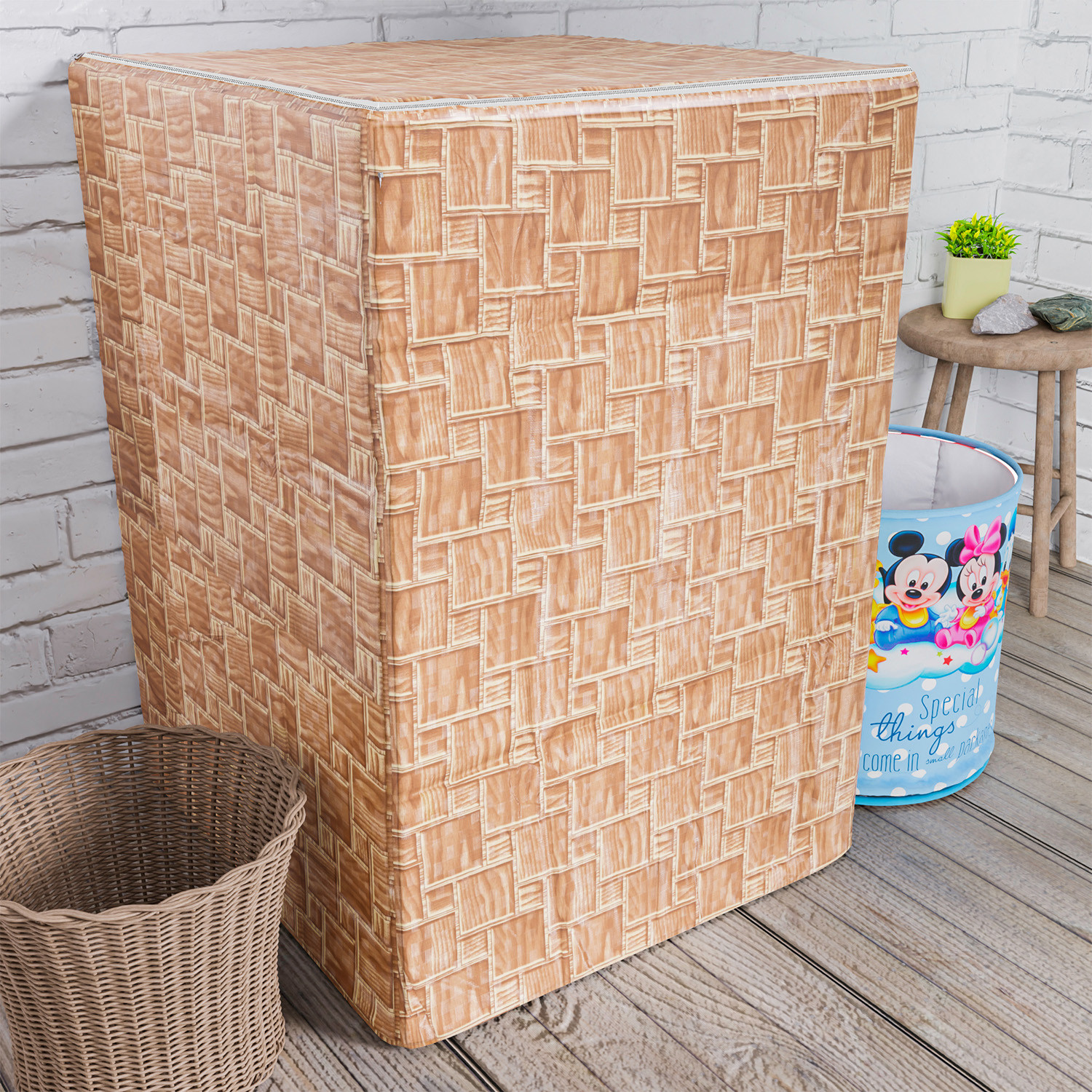 Kuber Industries Washing Machine Cover | Brick New Check Design Washing Machine Cover | PVC Top Load Fully-Automatic Washing Machine Cover | Golden