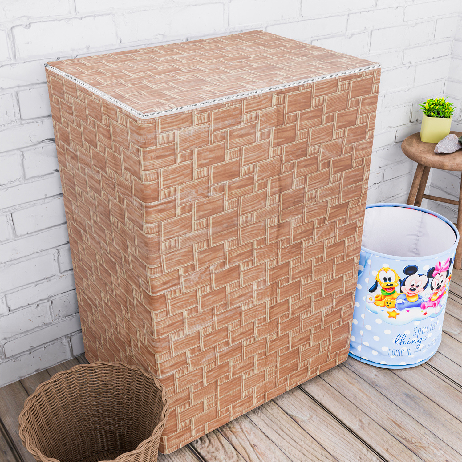 Kuber Industries Washing Machine Cover | Brick New Check Design Washing Machine Cover | PVC Top Load Semi-Automatic Washing Machine Cover | Golden