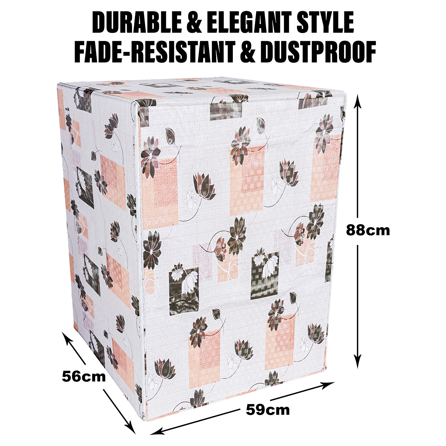 Kuber Industries Washing Machine Cover | Brown Flower Print Washing Machine Cover | PVC Front Load Washing Machine Cover | Cream