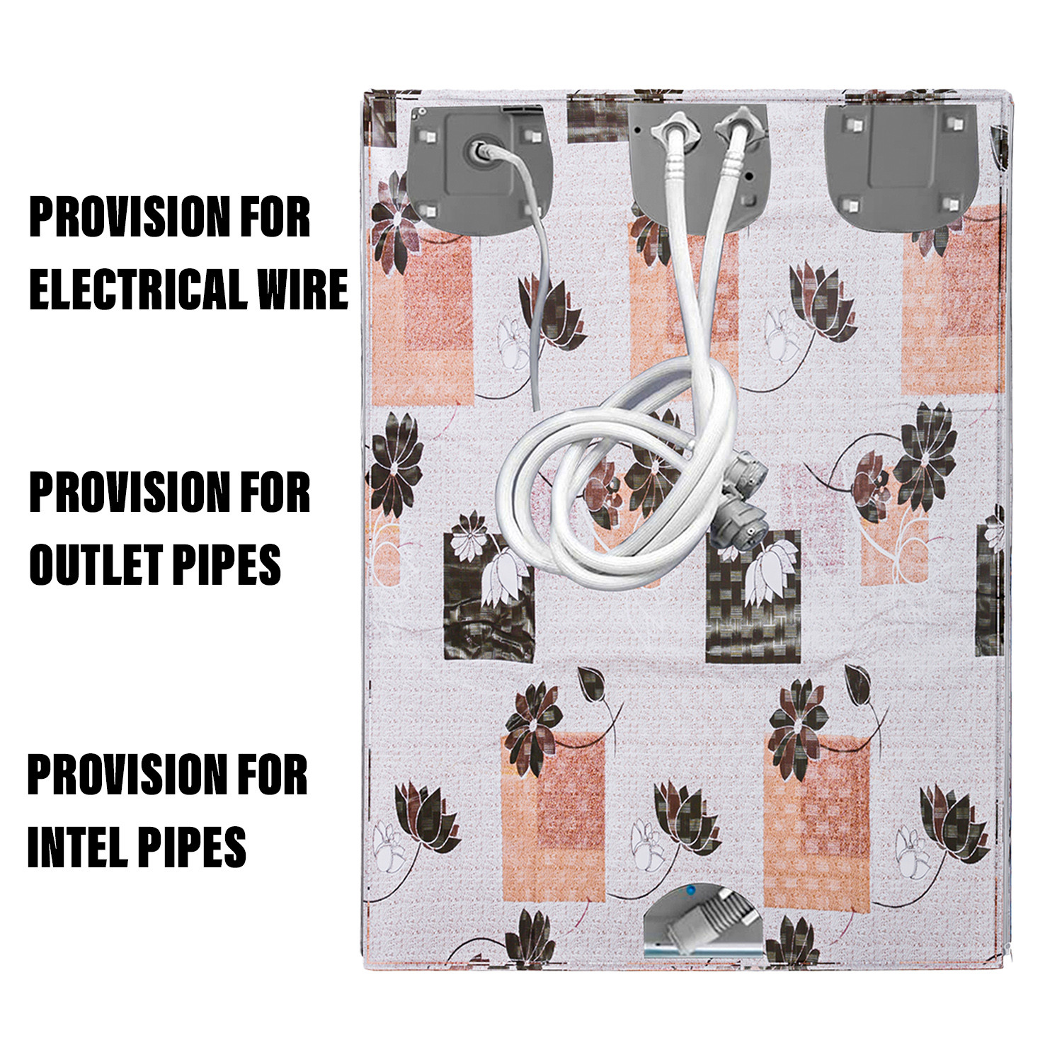Kuber Industries Washing Machine Cover | Brown Flower Print Washing Machine Cover | PVC Front Load Washing Machine Cover | Cream