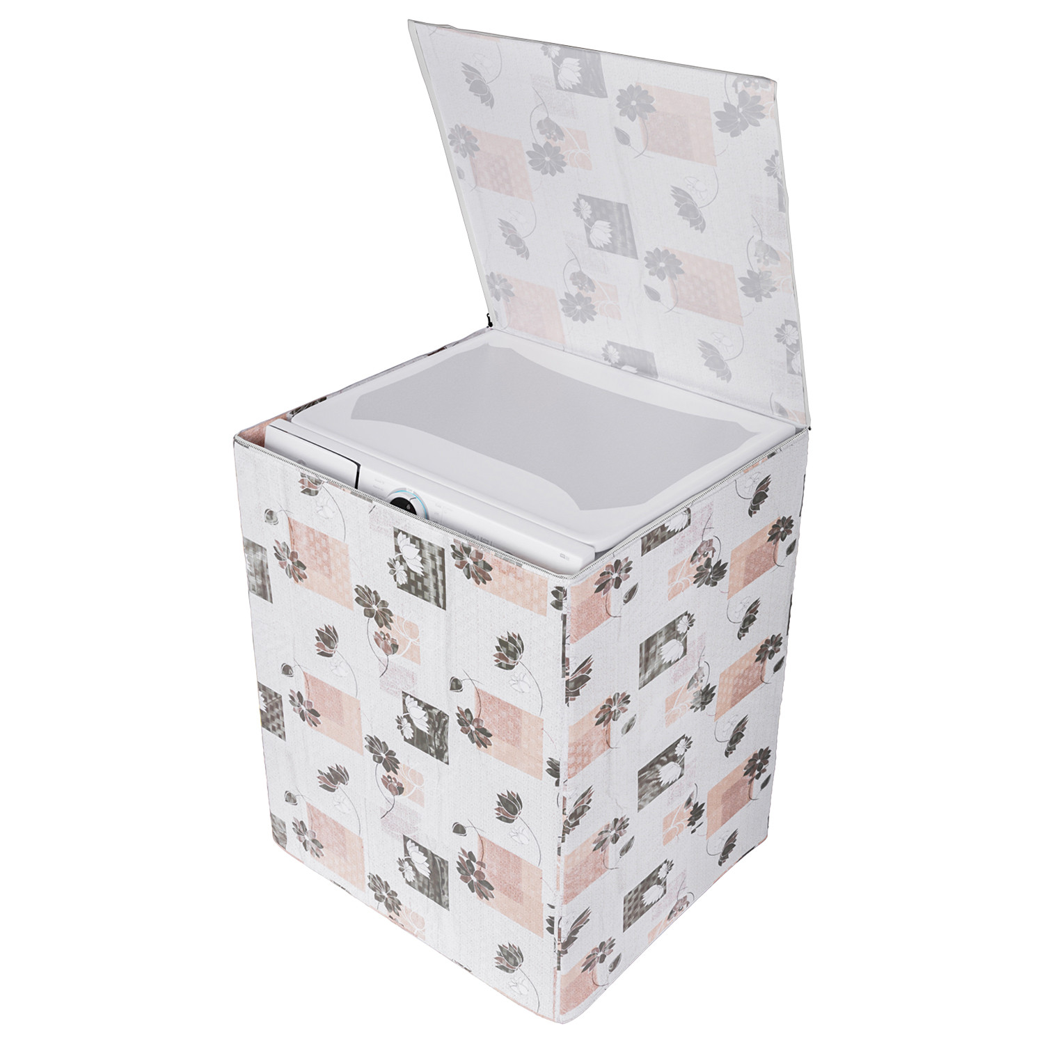 Kuber Industries Washing Machine Cover | Brown Flower Print Washing Machine Cover | PVC Top Load Fully-Automatic Washing Machine Cover | Cream