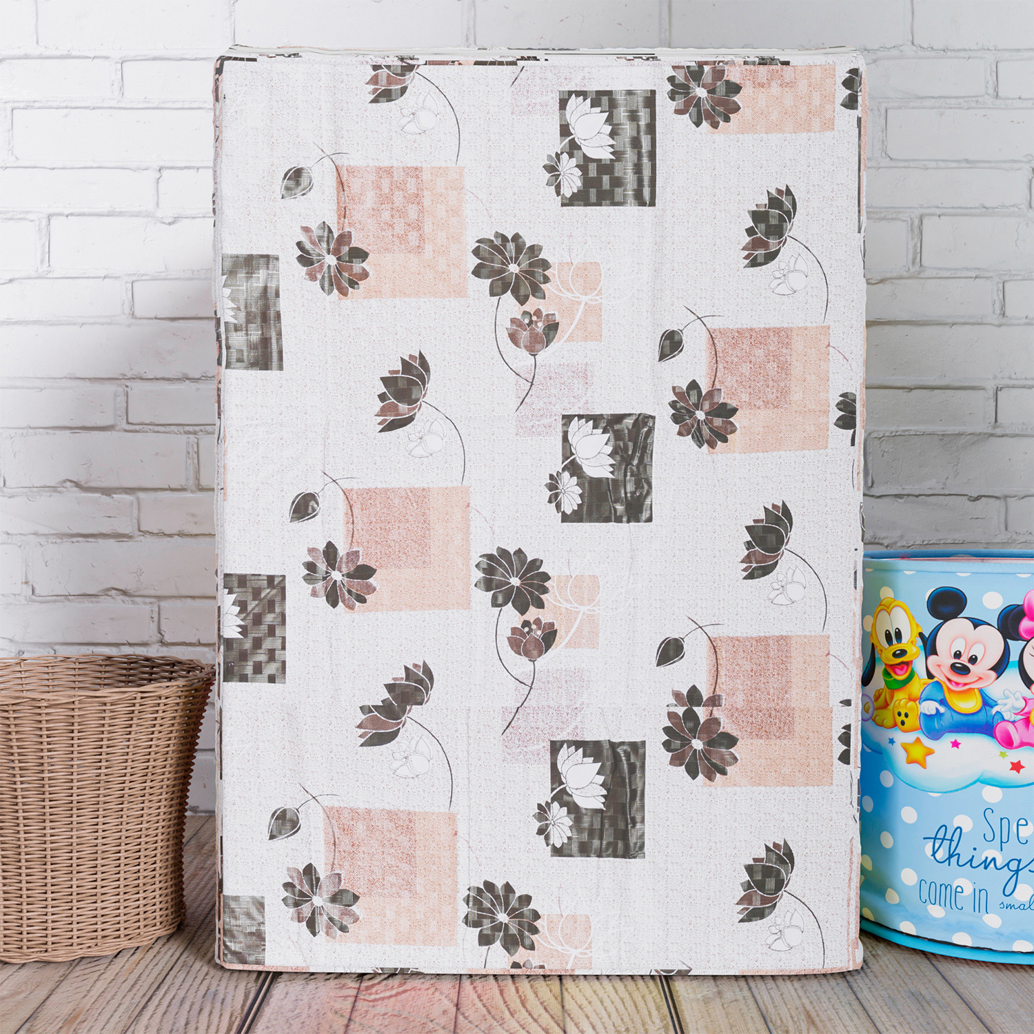 Kuber Industries Washing Machine Cover | Brown Flower Print Washing Machine Cover | PVC Top Load Fully-Automatic Washing Machine Cover | Cream