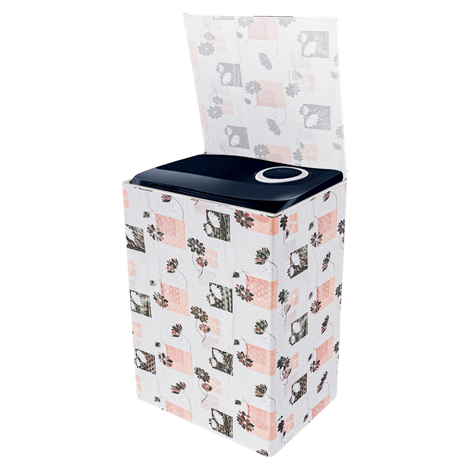 Kuber Industries Washing Machine Cover | Brown Flower Print Washing Machine Cover | PVC Top Load Semi-Automatic Washing Machine Cover | Cream